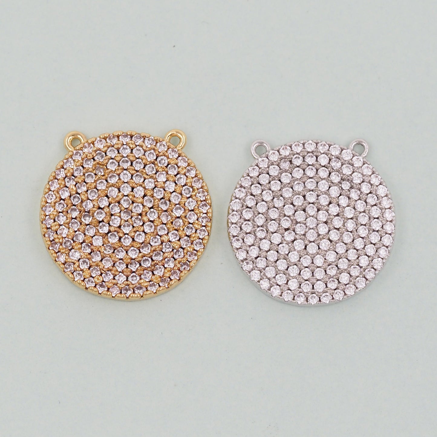 18K Gold Filled Round Pendant,CZ Micro Pave Round Charm Bracelet Necklace for DIY Jewelry Making Supply