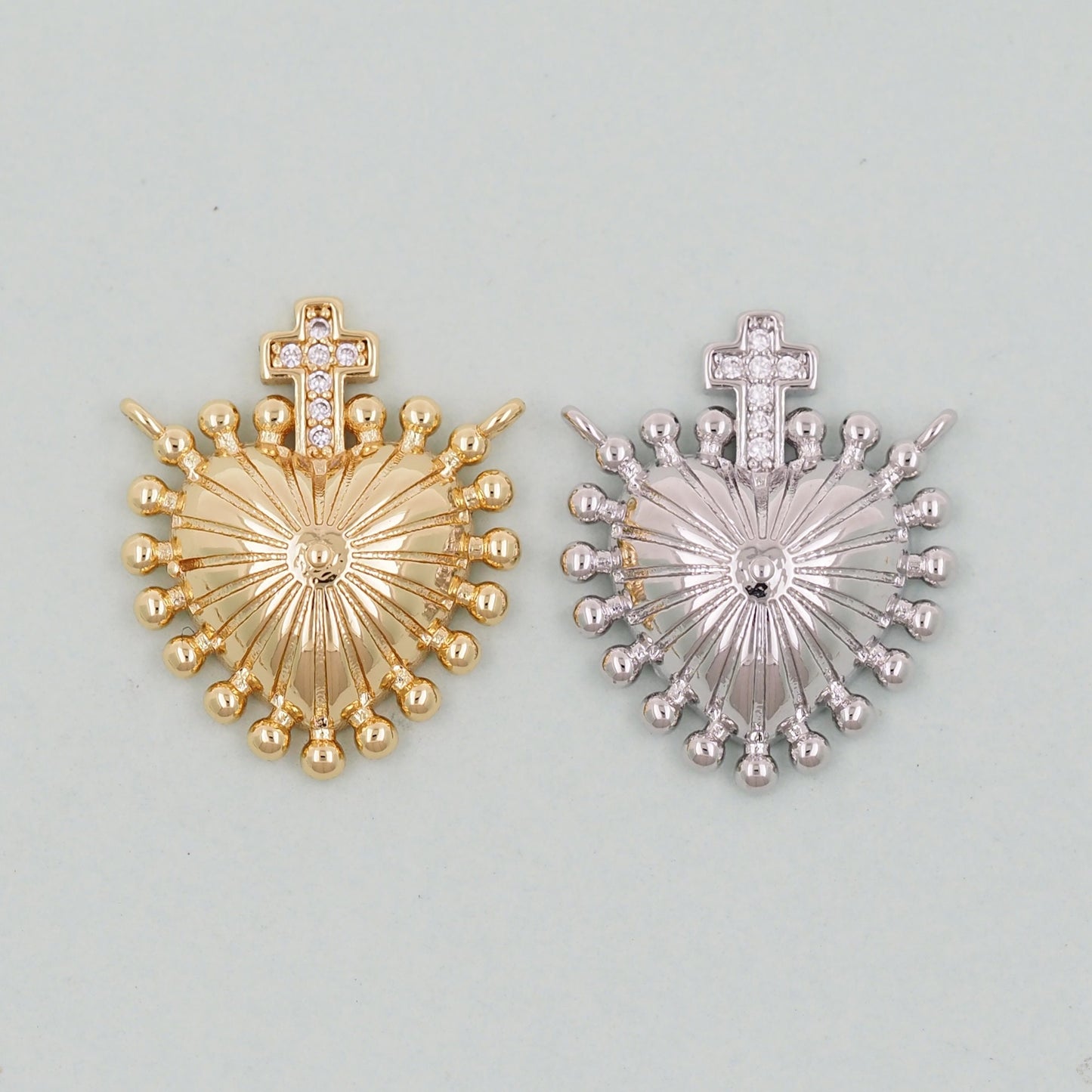 18K Gold Filled Sacred Heart Pendant,Cross Sacred Heart Charm Bracelet Necklace for DIY Jewelry Making Supply