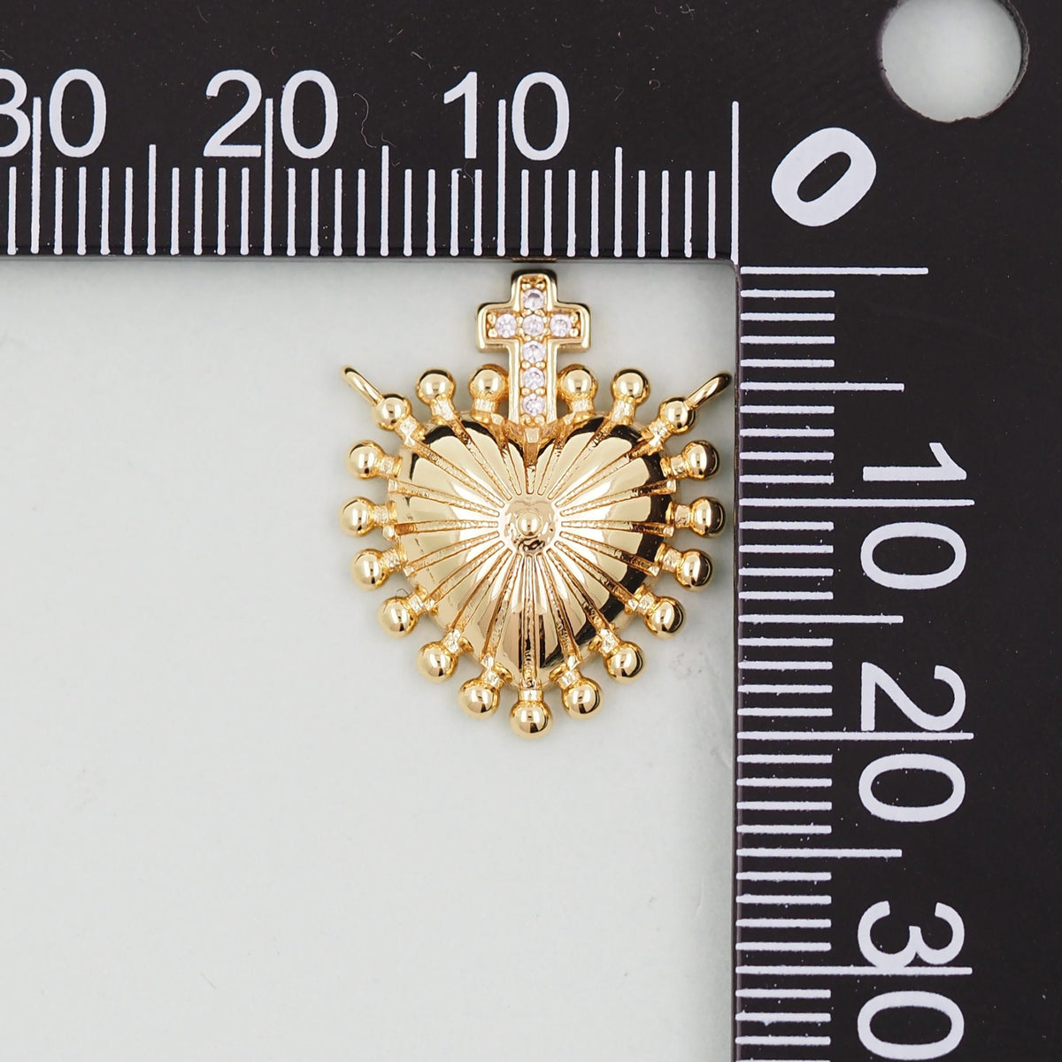 18K Gold Filled Sacred Heart Pendant,Cross Sacred Heart Charm Bracelet Necklace for DIY Jewelry Making Supply
