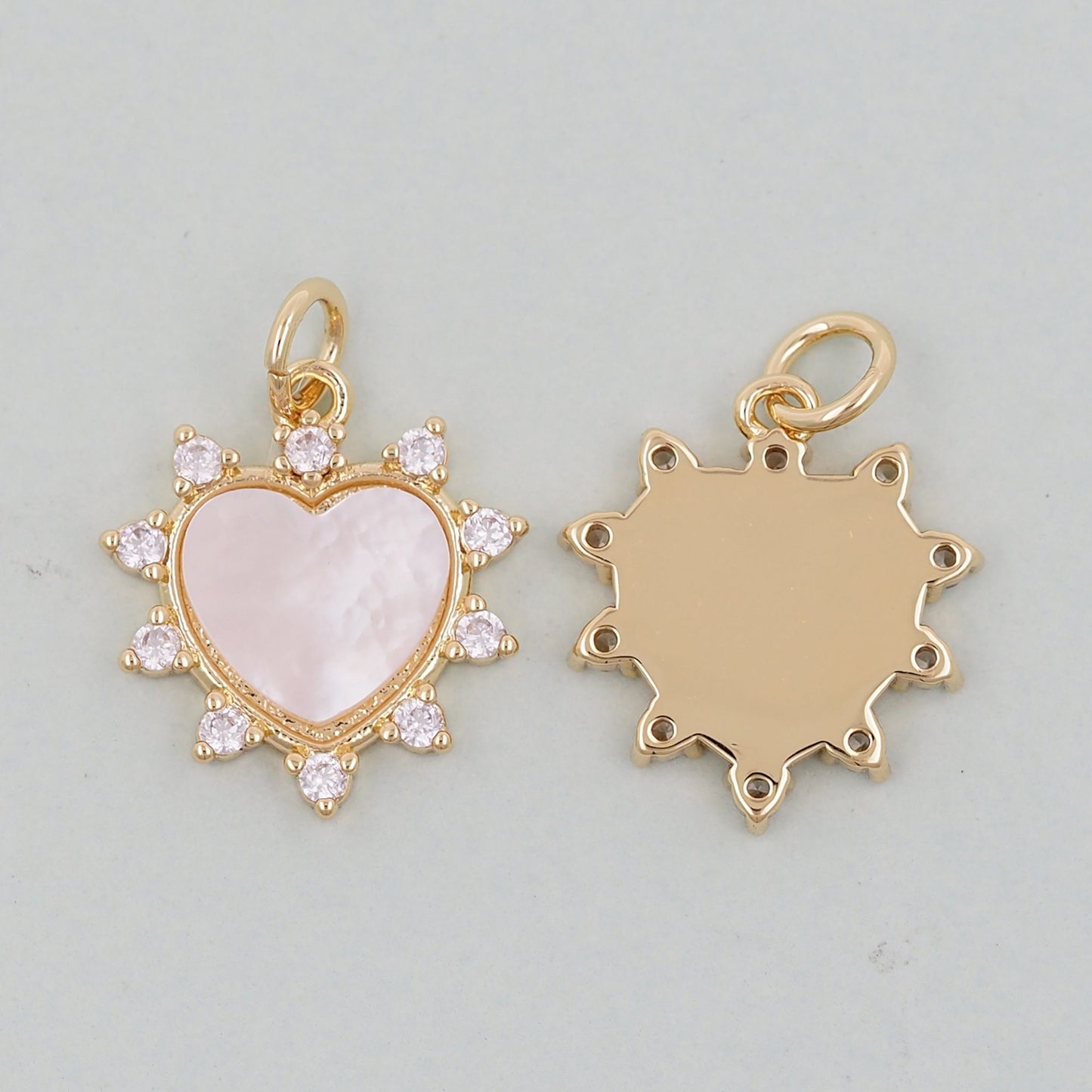 Gold Heart Charms,18K Gold Filled Heart Pendant,White Shell Heart Charm Bracelet Necklace for DIY Jewelry Making Supply