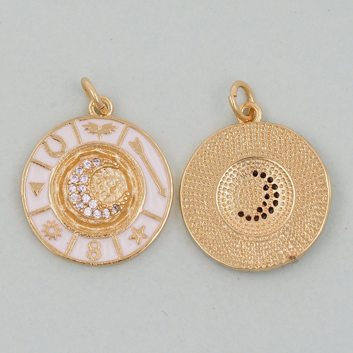 Gold Round Moon Charms,18K Gold Filled Moon Pendant,Celestial Charm Bracelet Necklace for DIY Jewelry Making Supply