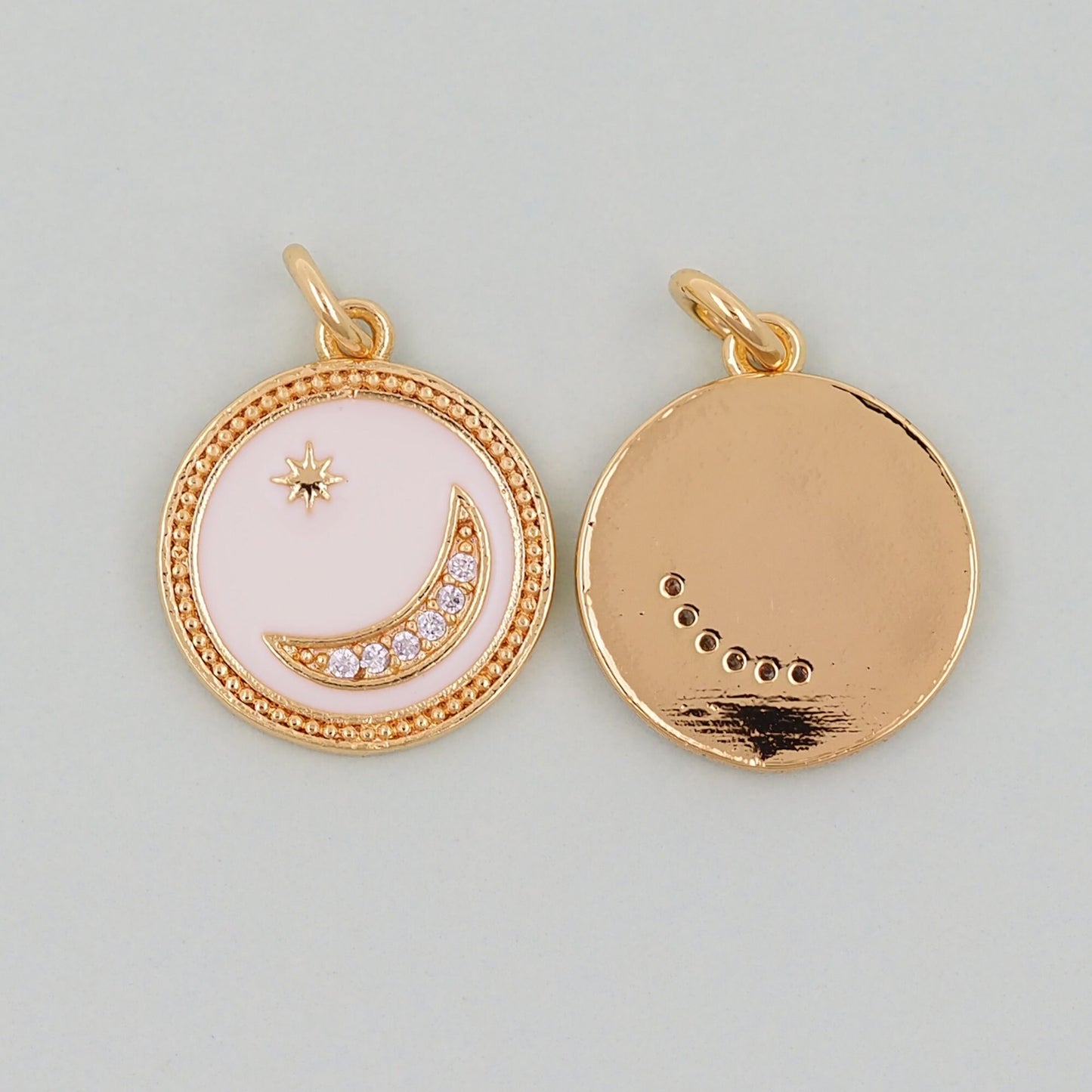 Gold Moon Charms,18K Gold Filled Moon Pendant,White Moon Charm Bracelet Necklace for DIY Jewelry Making Supply