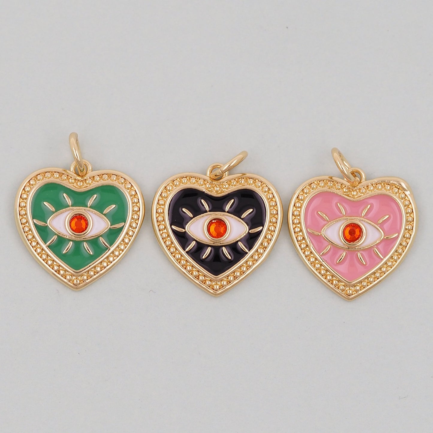 Gold Heart Evil Eye Charms,18K Gold Filled Heart Pendant,Heart Eye Charm Bracelet Necklace for DIY Jewelry Making Supply