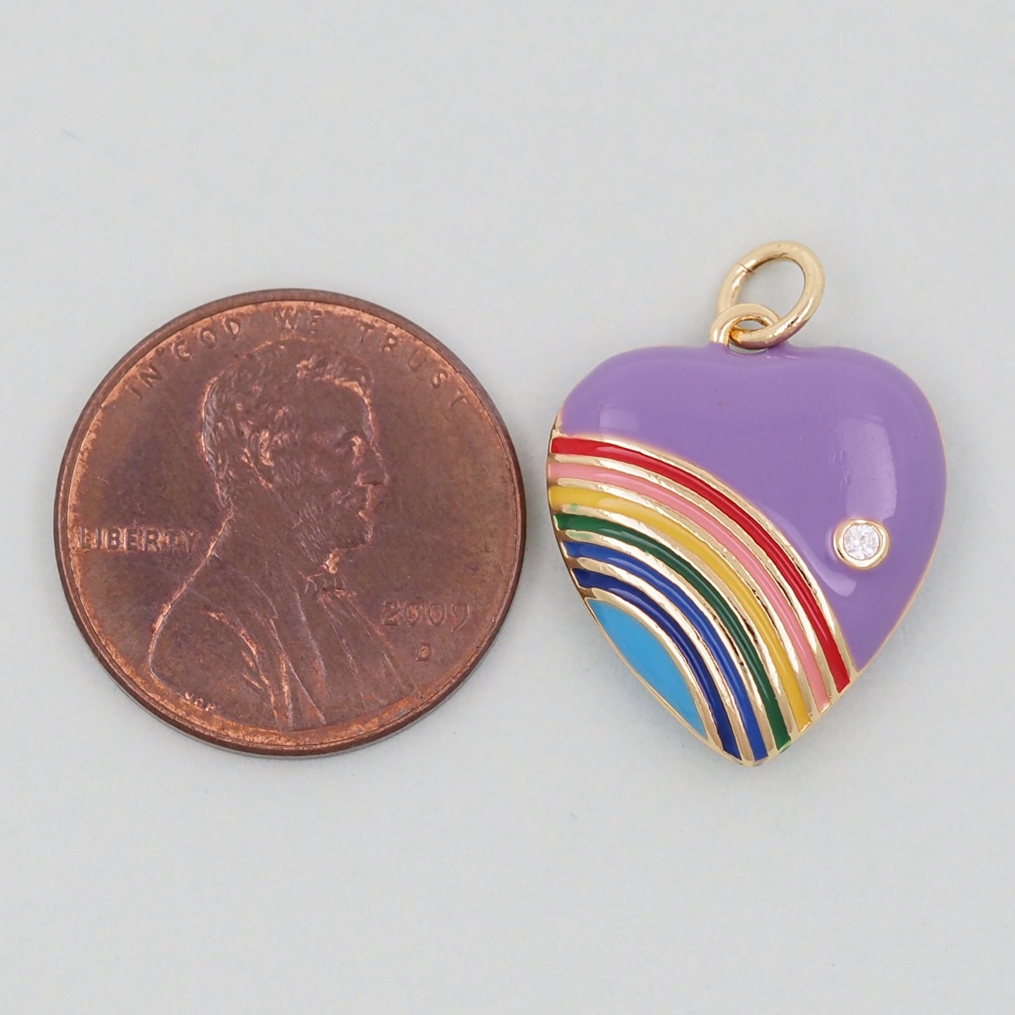 Gold Rainbow Heart Charms,18K Gold Filled rainbow Heart Pendant,Heart Charm Bracelet Necklace for DIY Jewelry Making Supply