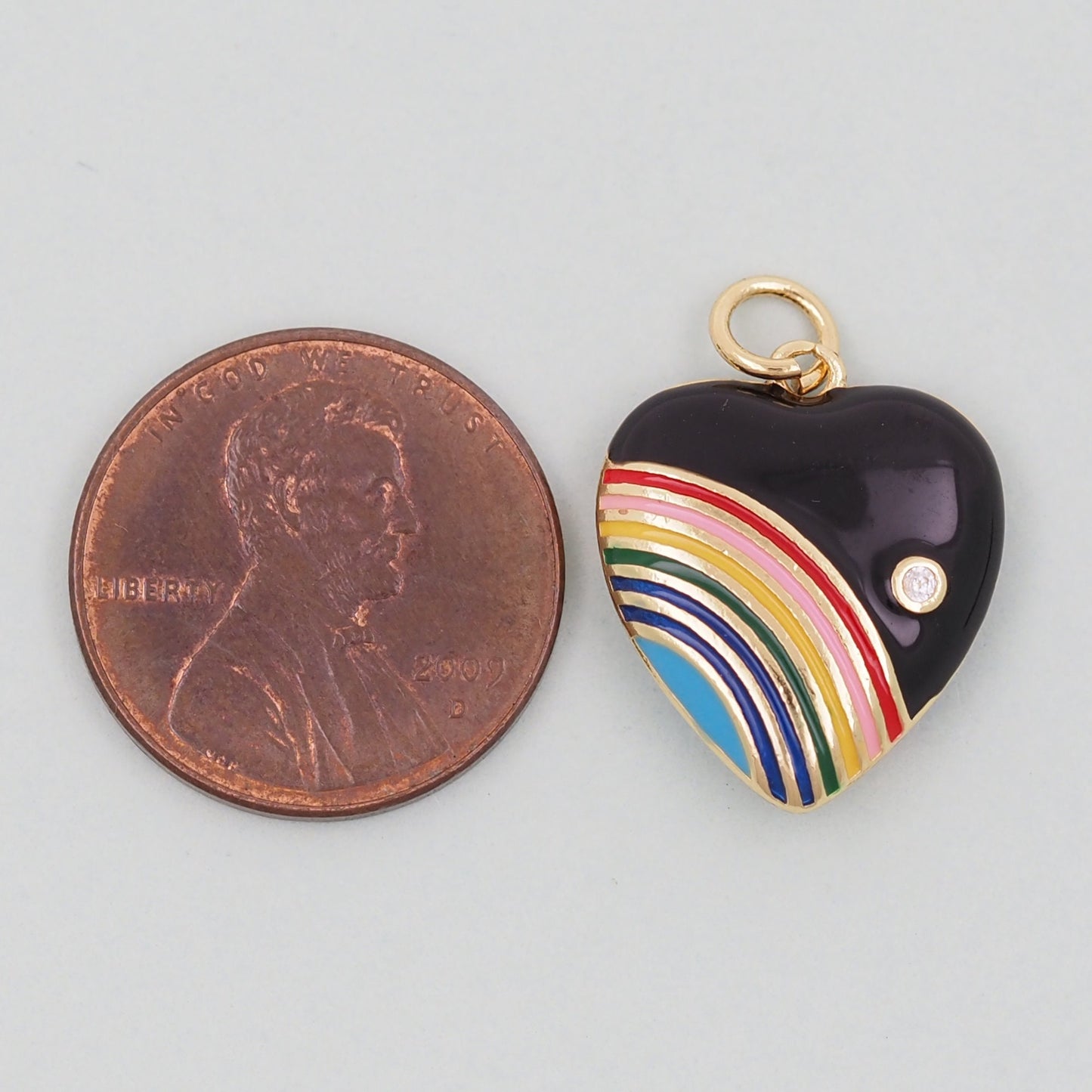 Gold Rainbow Heart Charms,18K Gold Filled rainbow Heart Pendant,Heart Charm Bracelet Necklace for DIY Jewelry Making Supply