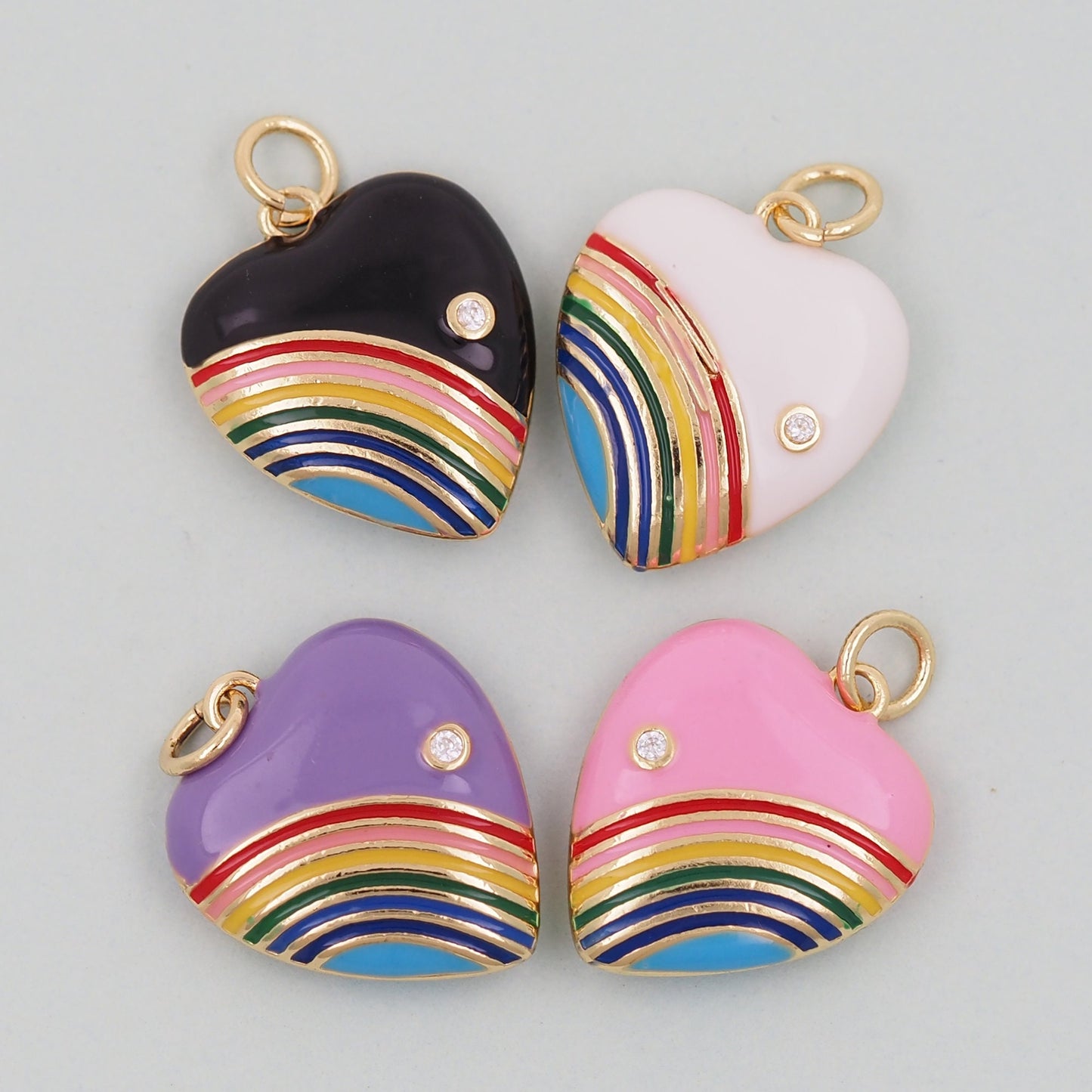 Gold Rainbow Heart Charms,18K Gold Filled rainbow Heart Pendant,Heart Charm Bracelet Necklace for DIY Jewelry Making Supply