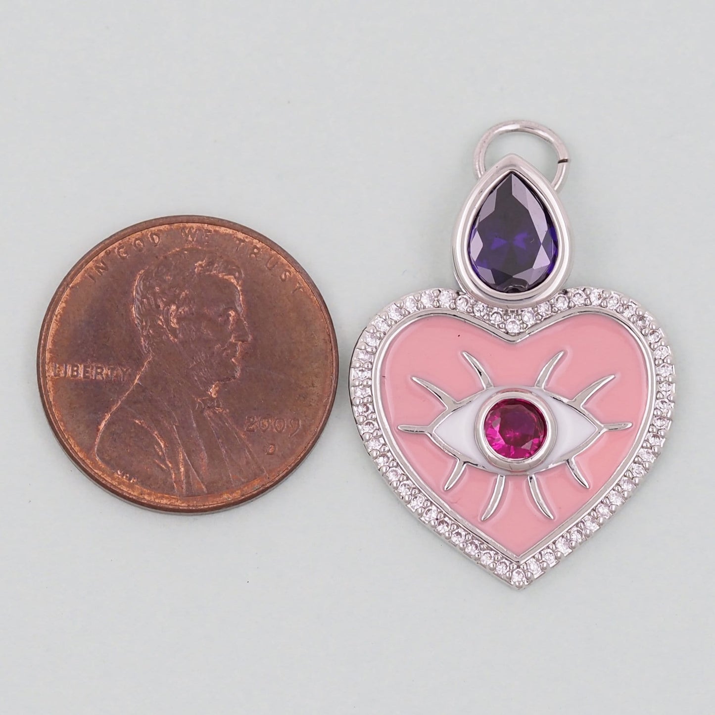 Gold Pink Heart Evil Eye Charms,18K Gold Filled Heart Pendant,Heart Eye Charm Bracelet Necklace for DIY Jewelry Making Supply