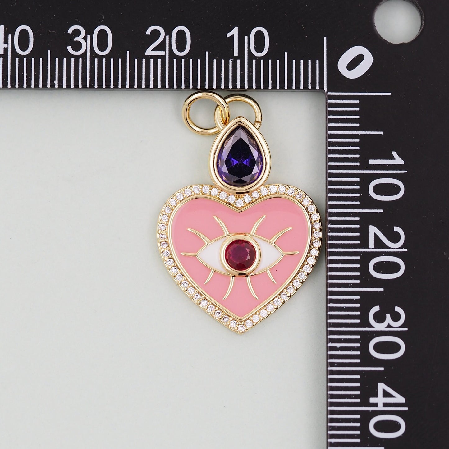 Gold Pink Heart Evil Eye Charms,18K Gold Filled Heart Pendant,Heart Eye Charm Bracelet Necklace for DIY Jewelry Making Supply