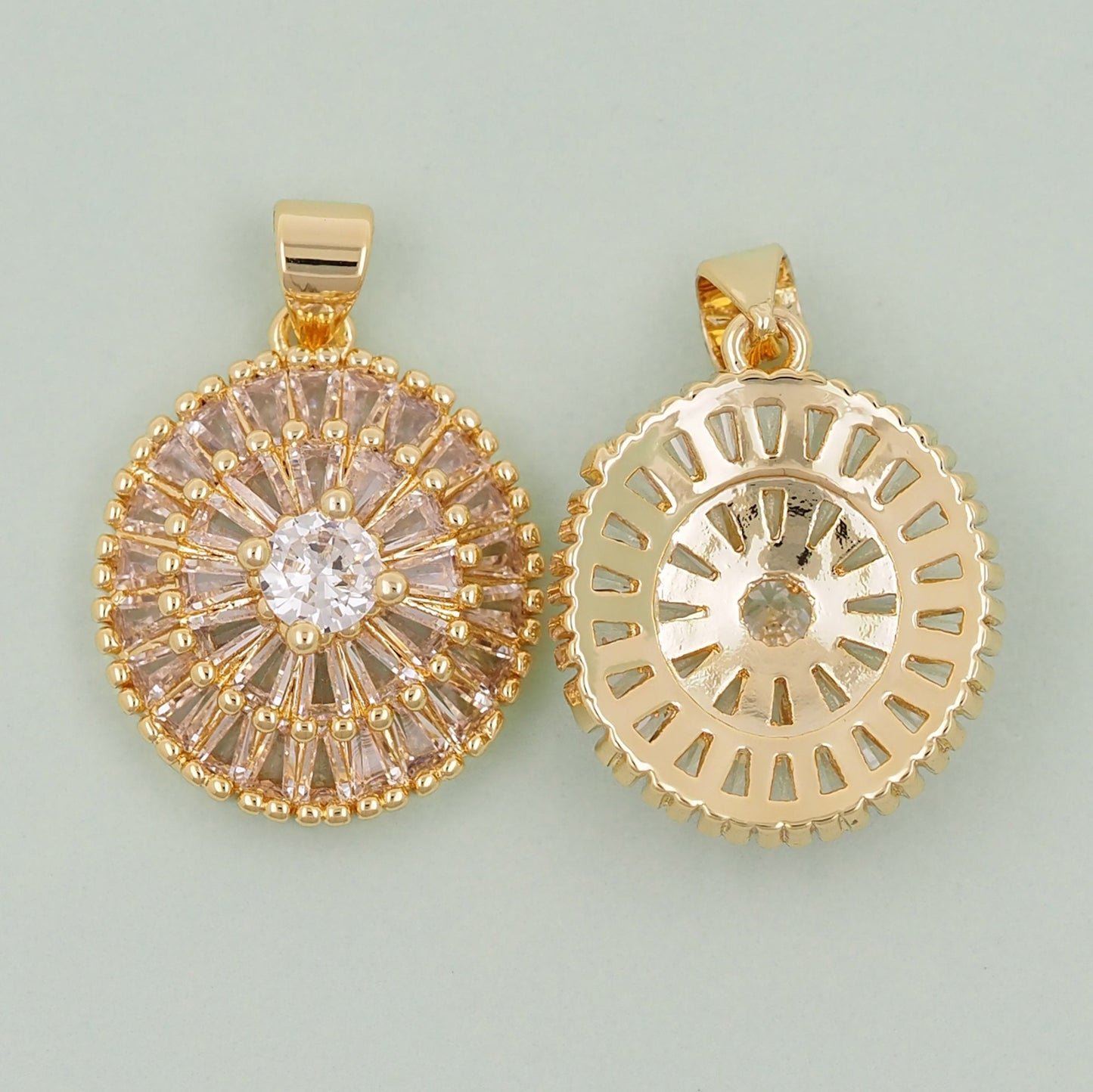 Gold Round Sun Charms,18K Gold Filled Round Pendant,Round Connector Charm Bracelet Necklace for DIY Jewelry Making Supply