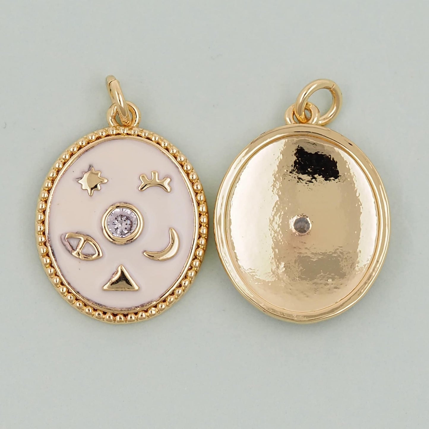 Gold Oval Charms,18K Gold Filled Oval Pendant,Moon Charm Bracelet Necklace for DIY Jewelry Making Supply