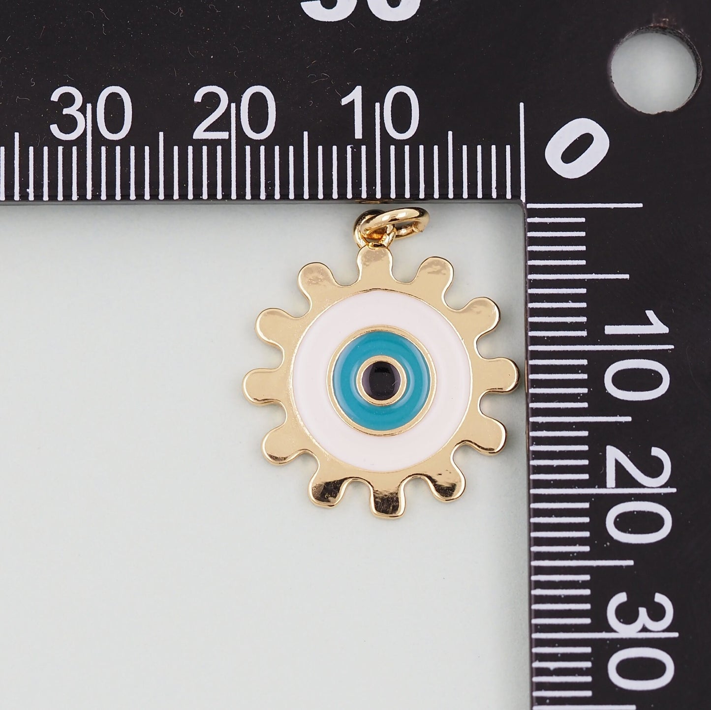 Gold Round Evil Eye Charms,18K Gold Filled Evil Eye Pendant,Sun Evil Eye Charm Bracelet Necklace for DIY Jewelry Making Supply