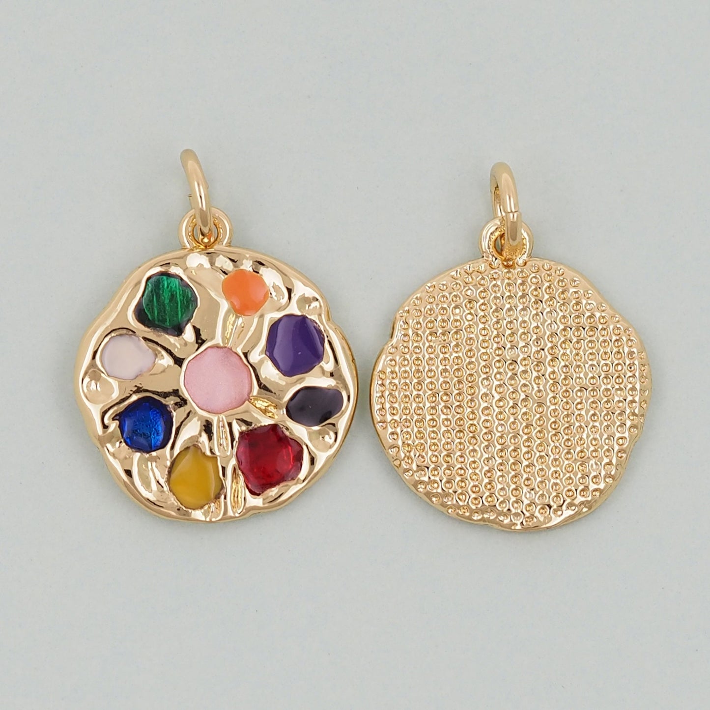 Gold Round colorful Charms,18K Gold Filled Round Pendant,Round Charm Bracelet Necklace for DIY Jewelry Making Supply