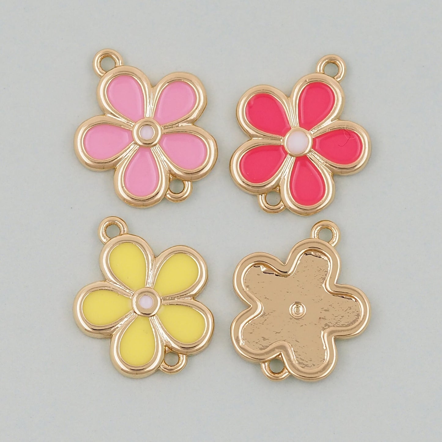 Gold Enamel Flower Charms,18K Gold Filled flower daisy Pendant,flower Charm Bracelet Necklace for DIY Jewelry Making Supply