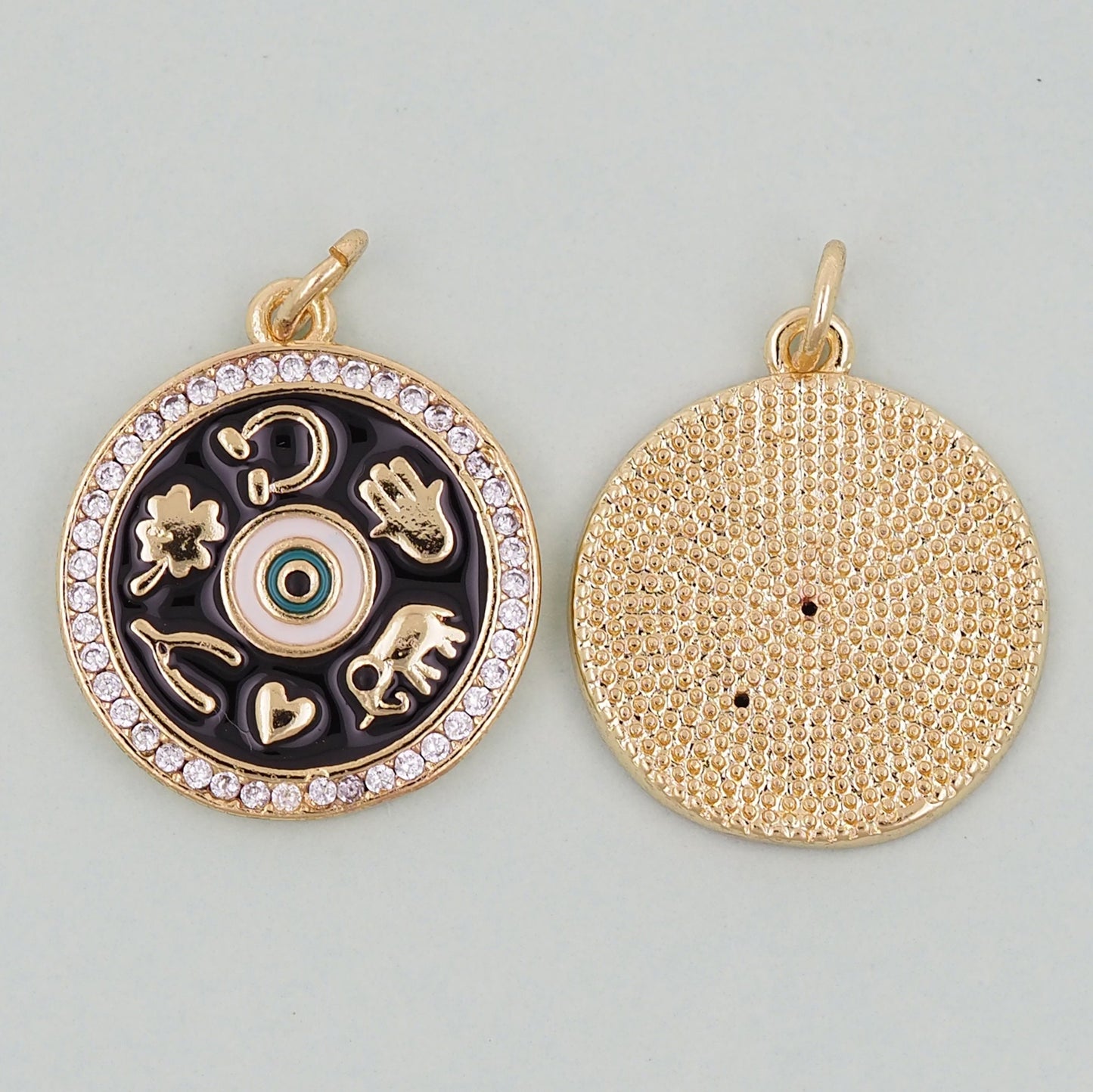 Gold Luck Charms,18K Gold Filled Round Pendant Charm Bracelet Necklace for DIY Jewelry Making Supply
