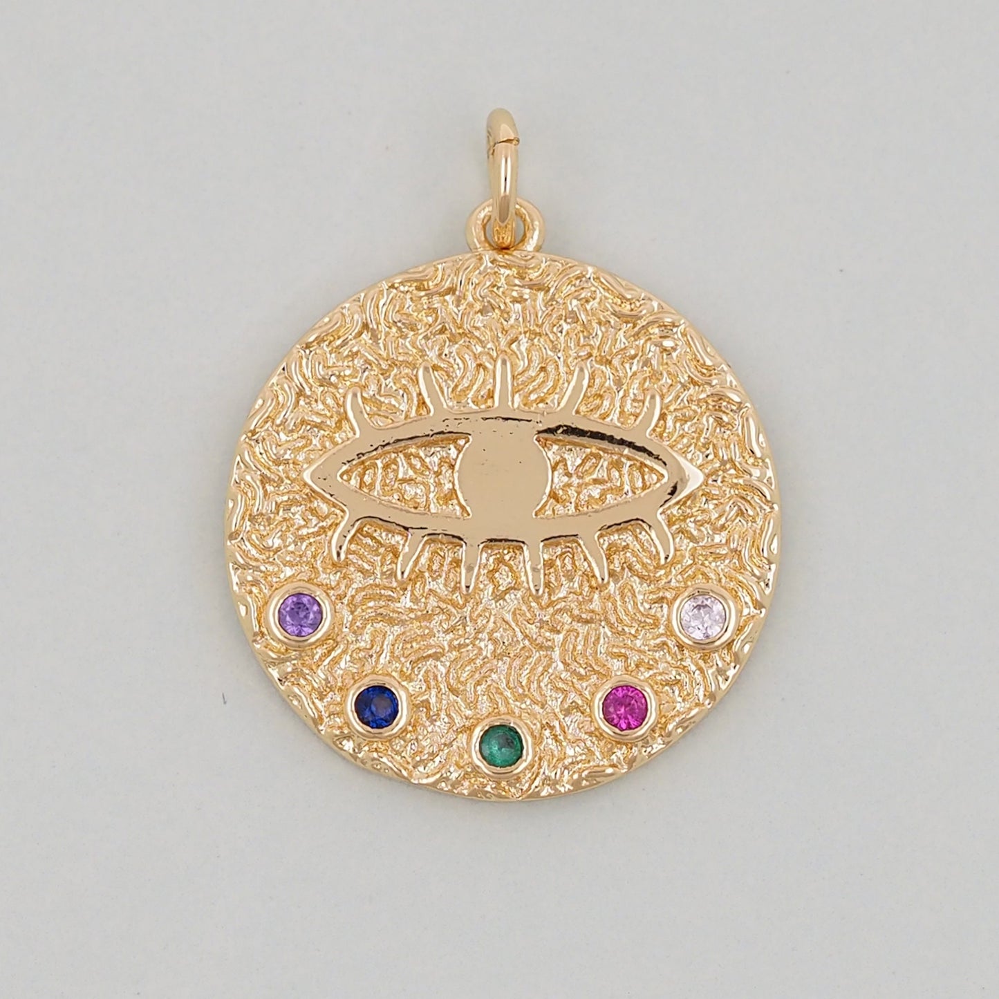 Gold Round Evil Eye Charms,18K Gold Filled Evil Eye Pendant,Evil Eye Charm Bracelet Necklace for DIY Jewelry Making Supply