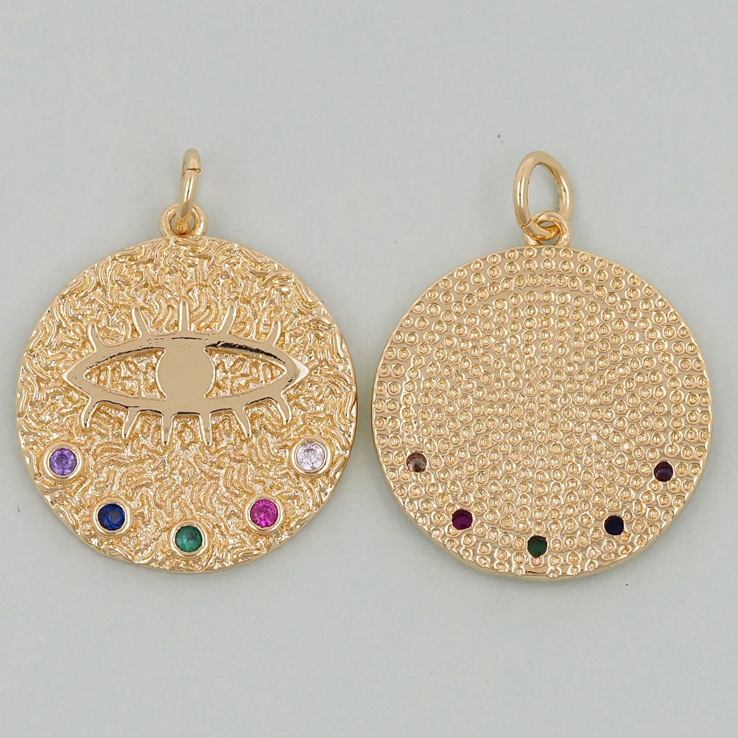 Gold Round Evil Eye Charms,18K Gold Filled Evil Eye Pendant,Evil Eye Charm Bracelet Necklace for DIY Jewelry Making Supply