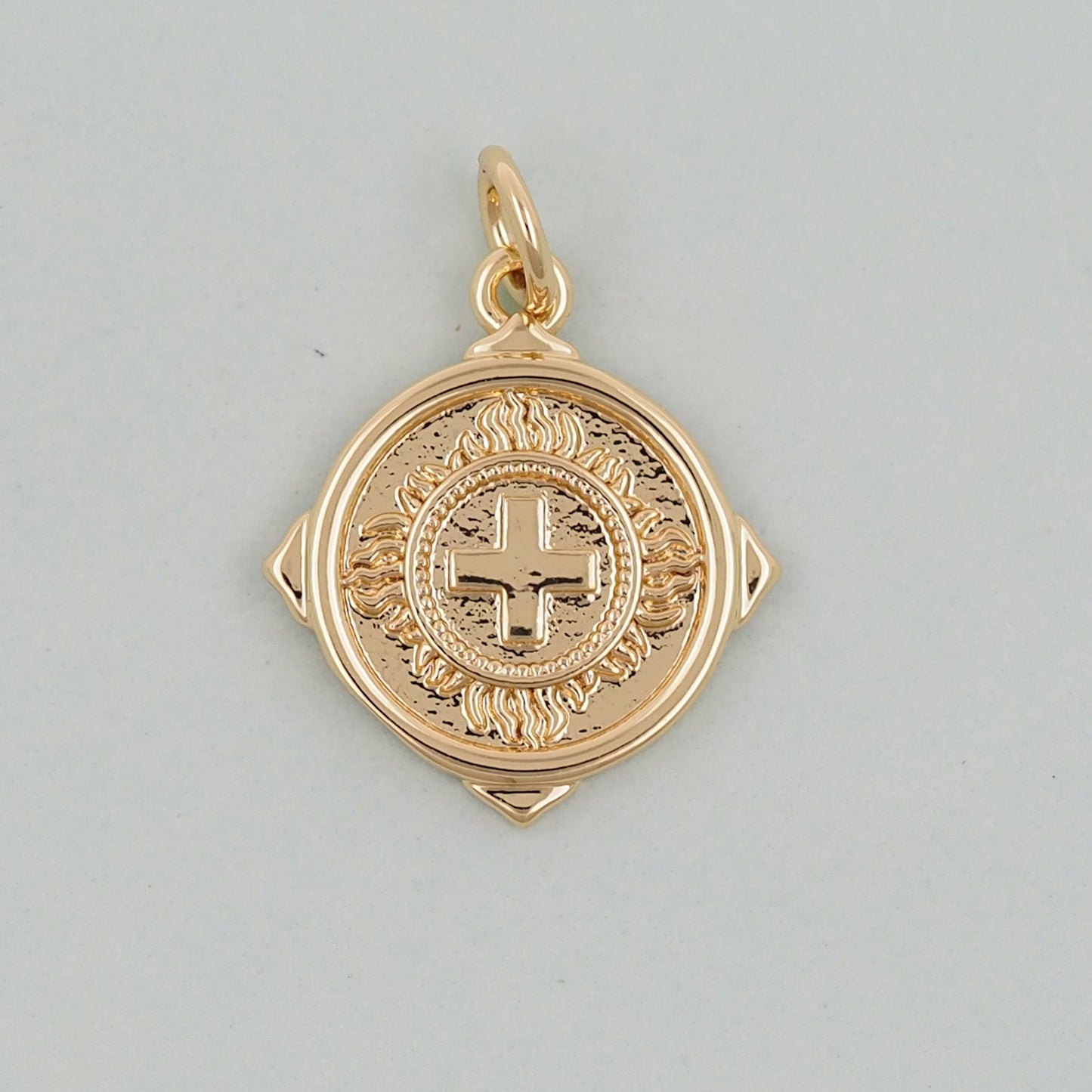 18K Gold Filled Cross Pendant,Round Cross Charm Bracelet Necklace for DIY Jewelry Making Supply