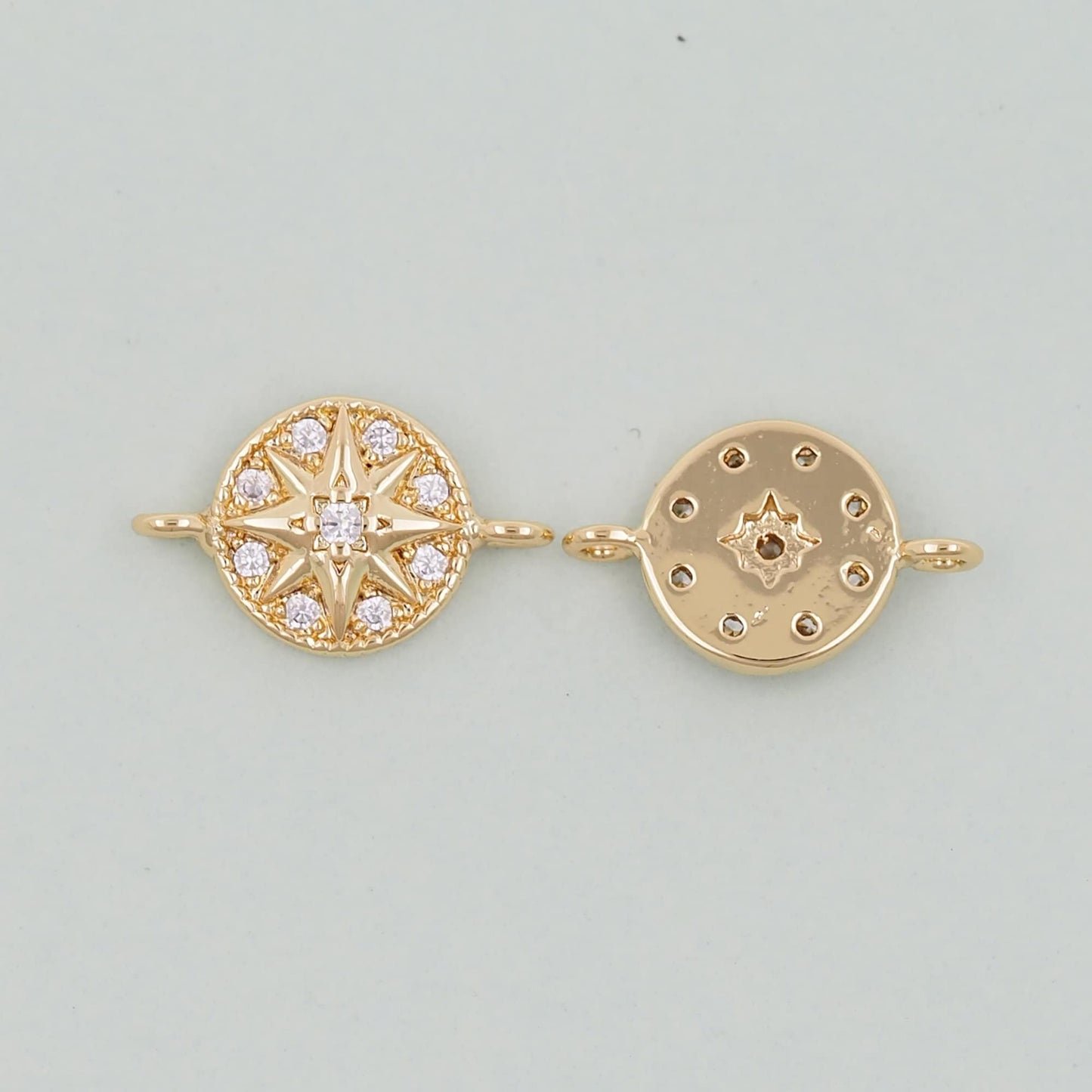 18K Gold Filled North Star Connector Pendant,CZ Micro Pave North Star Charm Bracelet Necklace for DIY Jewelry Making Supply