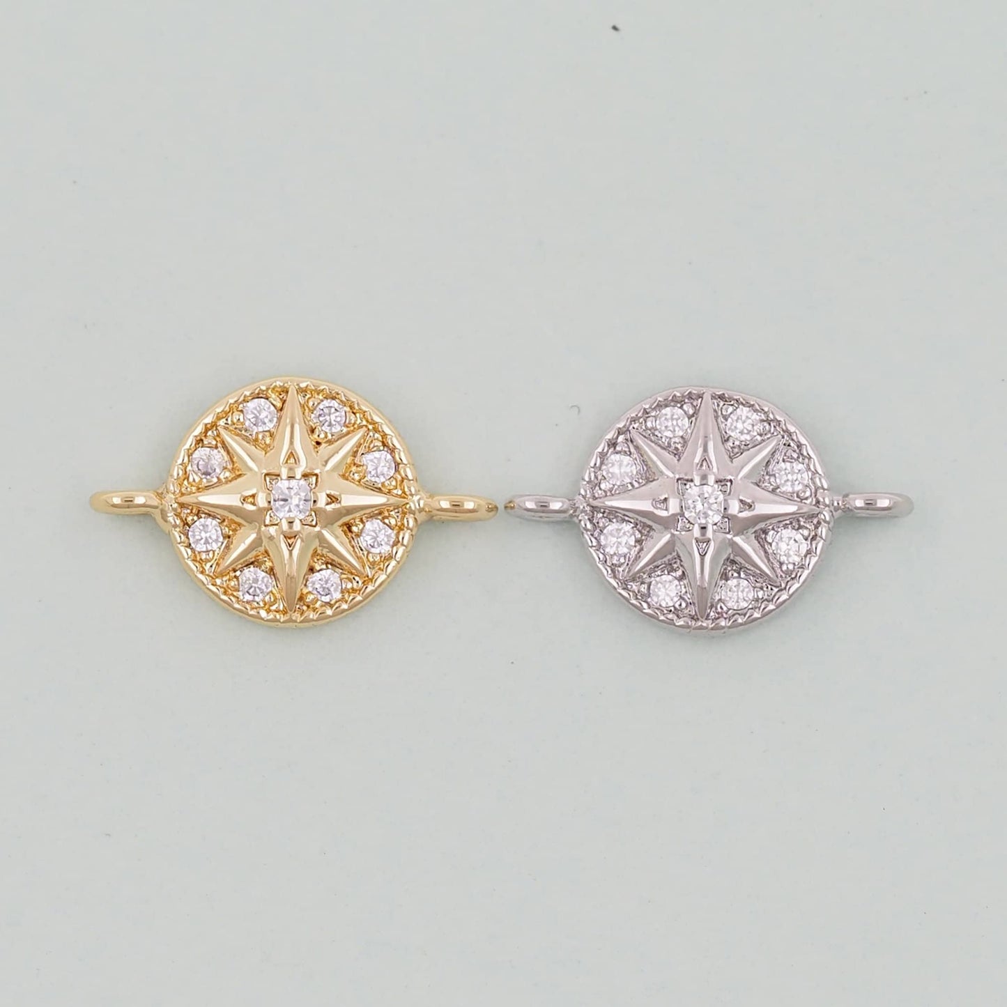 18K Gold Filled North Star Connector Pendant,CZ Micro Pave North Star Charm Bracelet Necklace for DIY Jewelry Making Supply