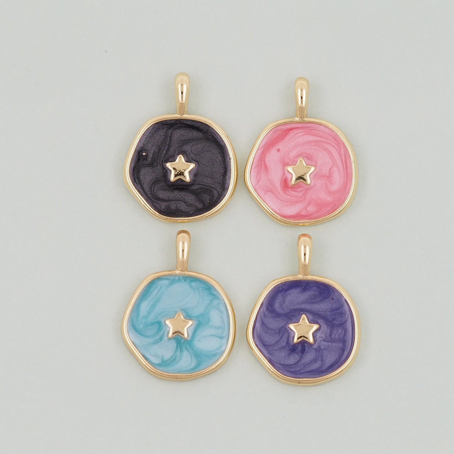 18K Gold Filled star Pendant,Enamel Star Charm Bracelet Necklace for DIY Jewelry Making Supply