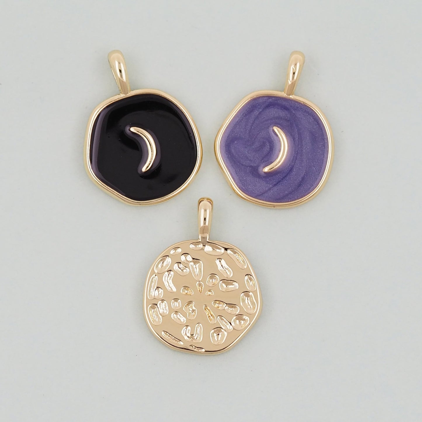 18K Gold Filled Moon Pendant,Enamel Moon Charm Bracelet Necklace for DIY Jewelry Making Supply