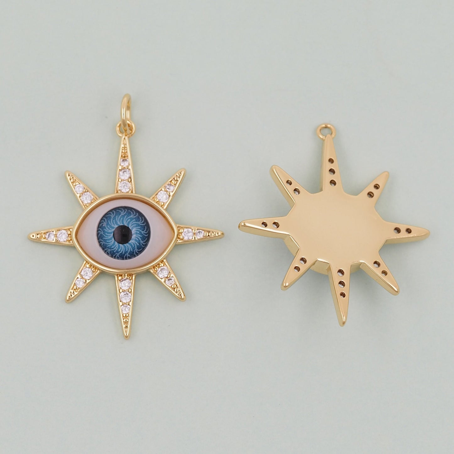 Gold Evil Eye Charms,18K Gold Filled Evil Eye Pendant,Sun Evil Eye Charm Bracelet Necklace for DIY Jewelry Making Supply