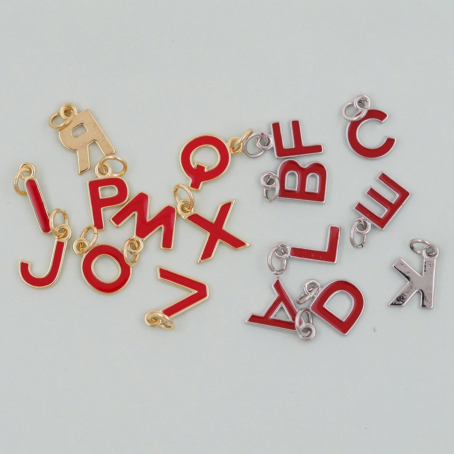 Gold letter Charms,18K Gold Filled letter Pendant,Red enamel initial Charm Bracelet Necklace for DIY Jewelry Making Supply