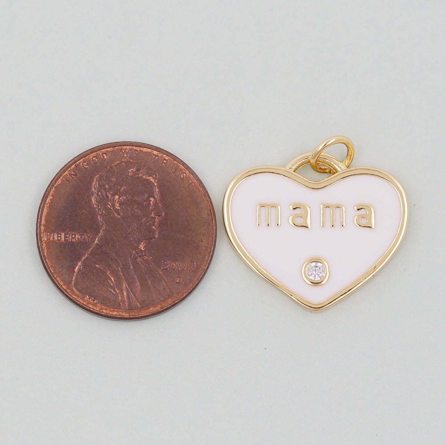 Gold Heart Mama Charms,18K Gold Filled Heart Pendant,Enamel Heart Charm Bracelet Necklace for DIY Jewelry Making Supply
