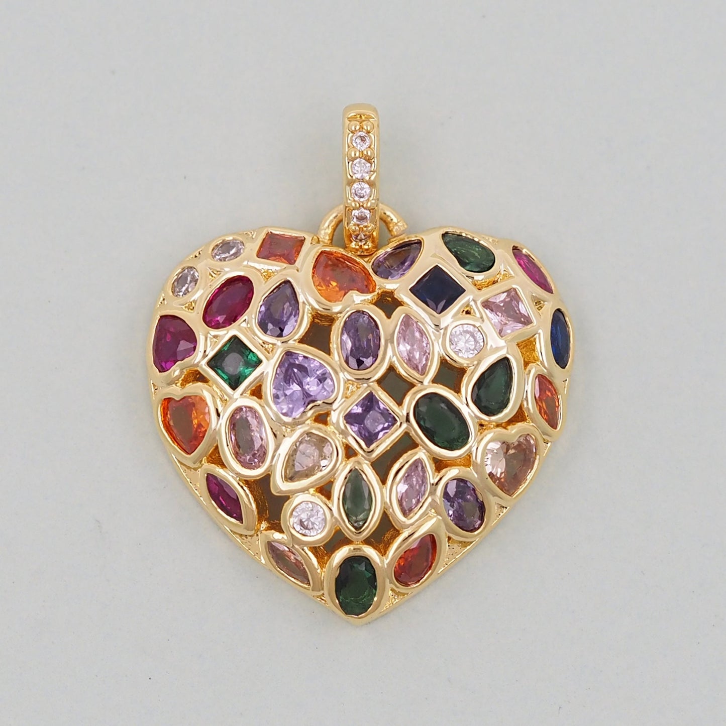 Gold Heart Charms,18K Gold Filled colorful crystal Heart Pendant,Heart Charm Bracelet Necklace for DIY Jewelry Making Supply