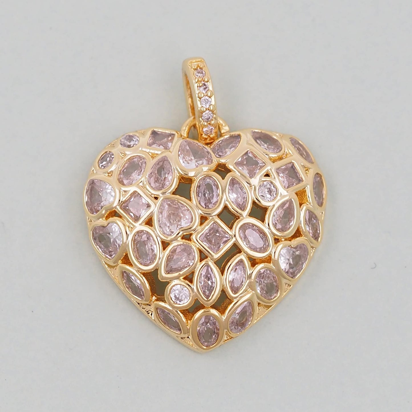 Gold Heart Charms,18K Gold Filled White crystal CZ Heart Pendant,Heart Charm Bracelet Necklace for DIY Jewelry Making Supply