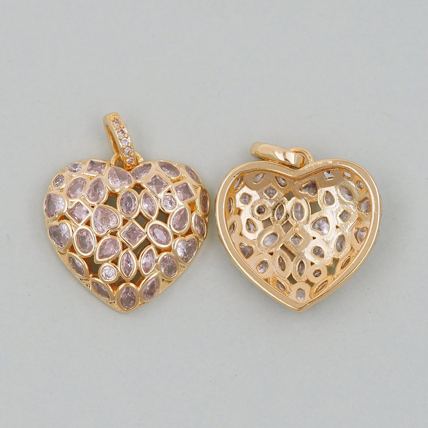 Gold Heart Charms,18K Gold Filled White crystal CZ Heart Pendant,Heart Charm Bracelet Necklace for DIY Jewelry Making Supply