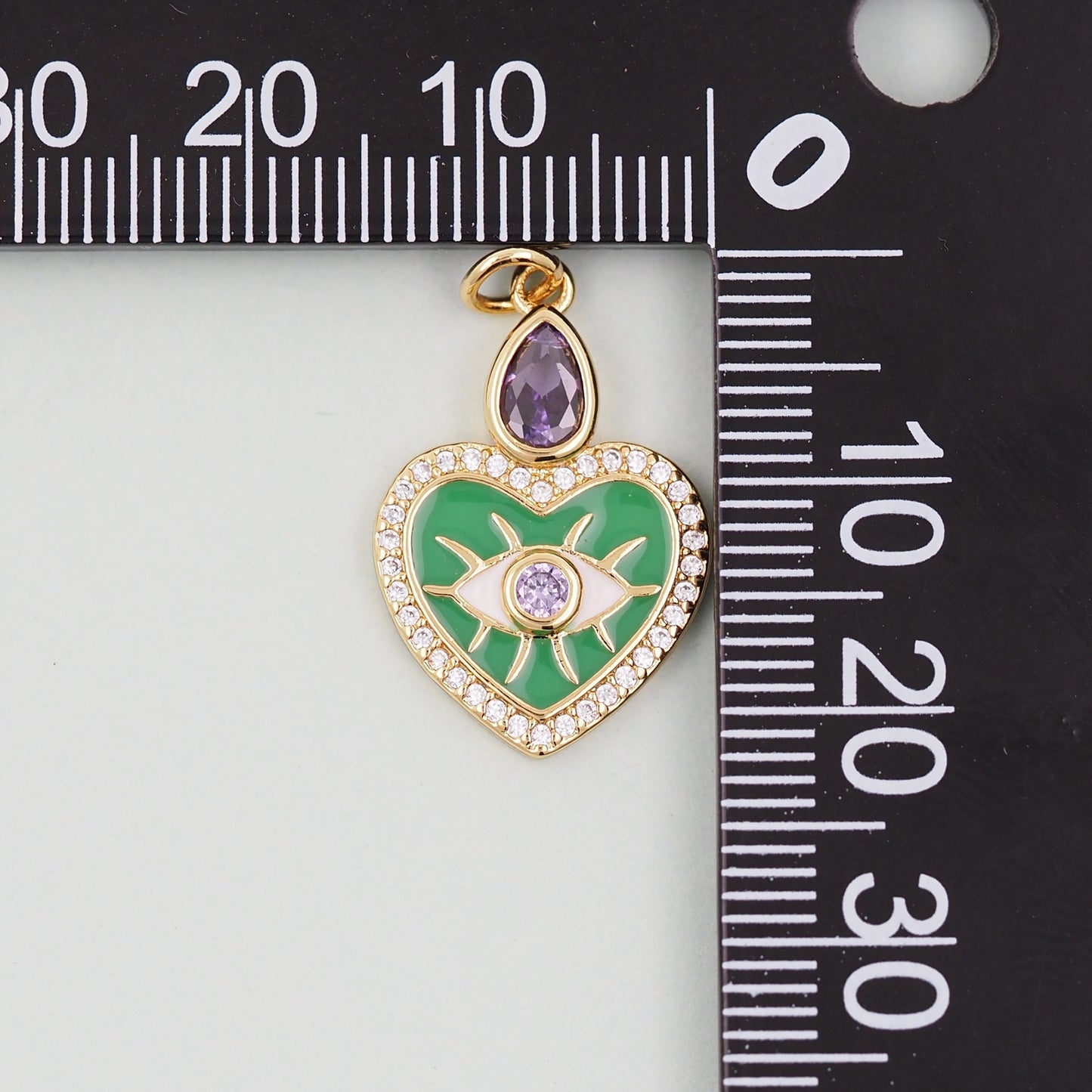 Gold Heart Evil Eye Charms,18K Gold Filled Heart Pendant,Green Heart Eye Charm Bracelet Necklace for DIY Jewelry Making Supply
