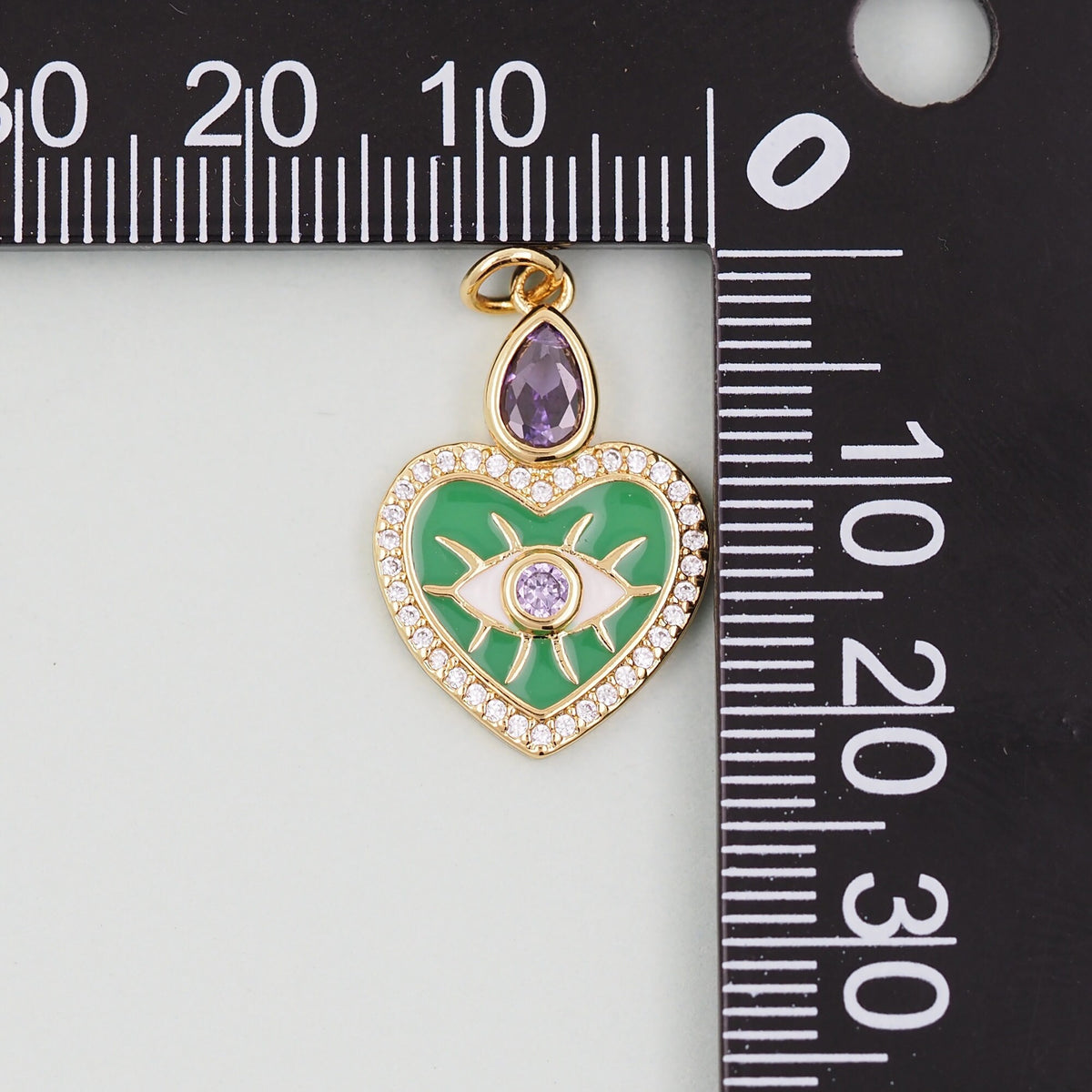 Gold Heart Evil Eye Charms,18K Gold Filled Heart Pendant,Green Heart Eye Charm Bracelet Necklace for DIY Jewelry Making Suppl
