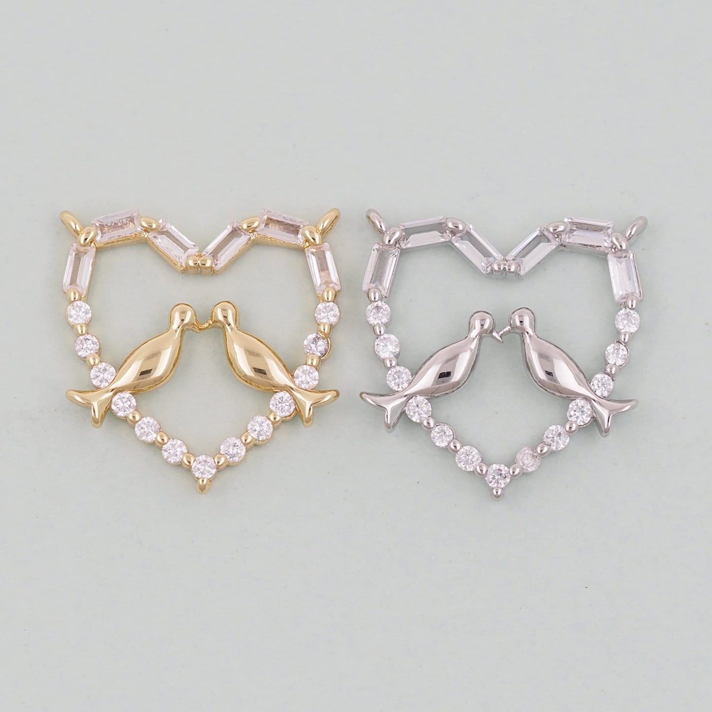 Gold Heart Charms,18K Gold Filled Heart Pendant,heart bird Charm Bracelet Necklace for DIY Jewelry Making Supply