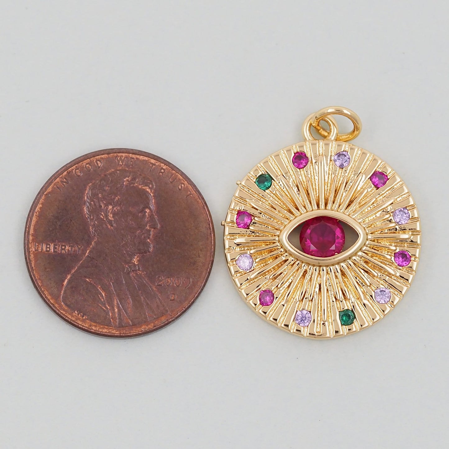 Gold Round Coin Charms,18K Gold Filled Round Red Eye Pendant,Silver Evil Eye Charm Bracelet Necklace for DIY Jewelry Making Supply