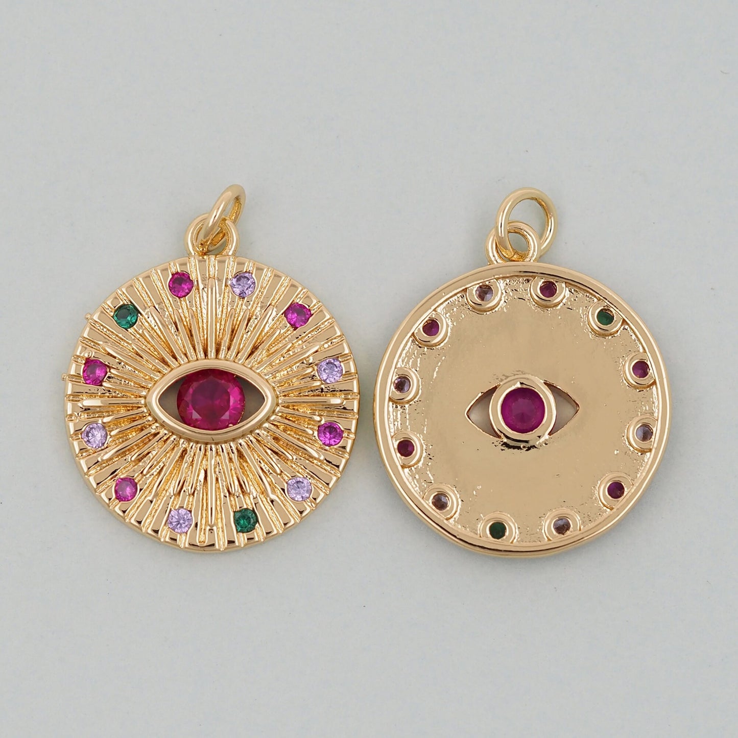 Gold Round Coin Charms,18K Gold Filled Round Red Eye Pendant,Silver Evil Eye Charm Bracelet Necklace for DIY Jewelry Making Supply