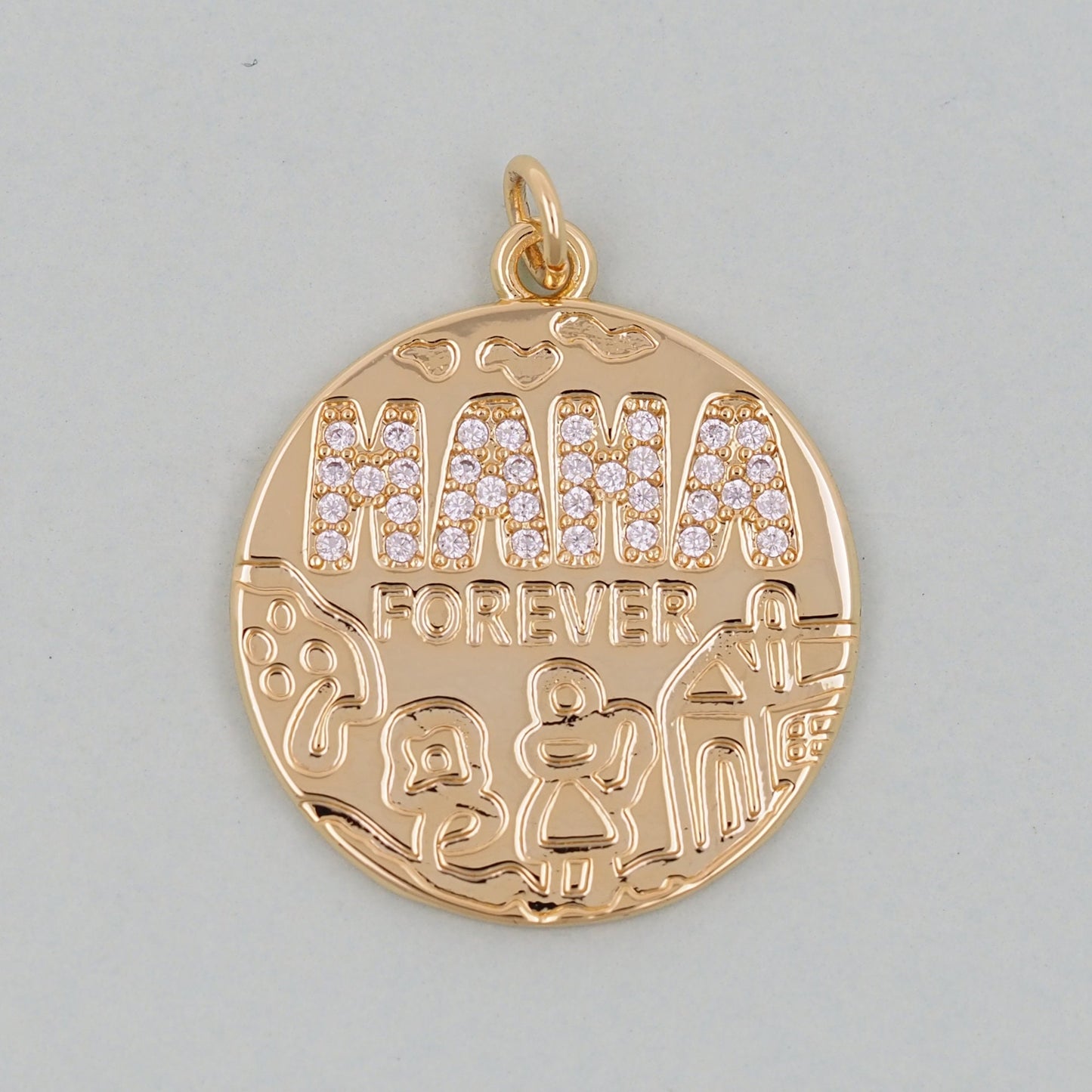 Gold Mama Charms,18K Gold Filled Round Coin Pendant,Mama Charm Bracelet Necklace for DIY Jewelry Making Supply