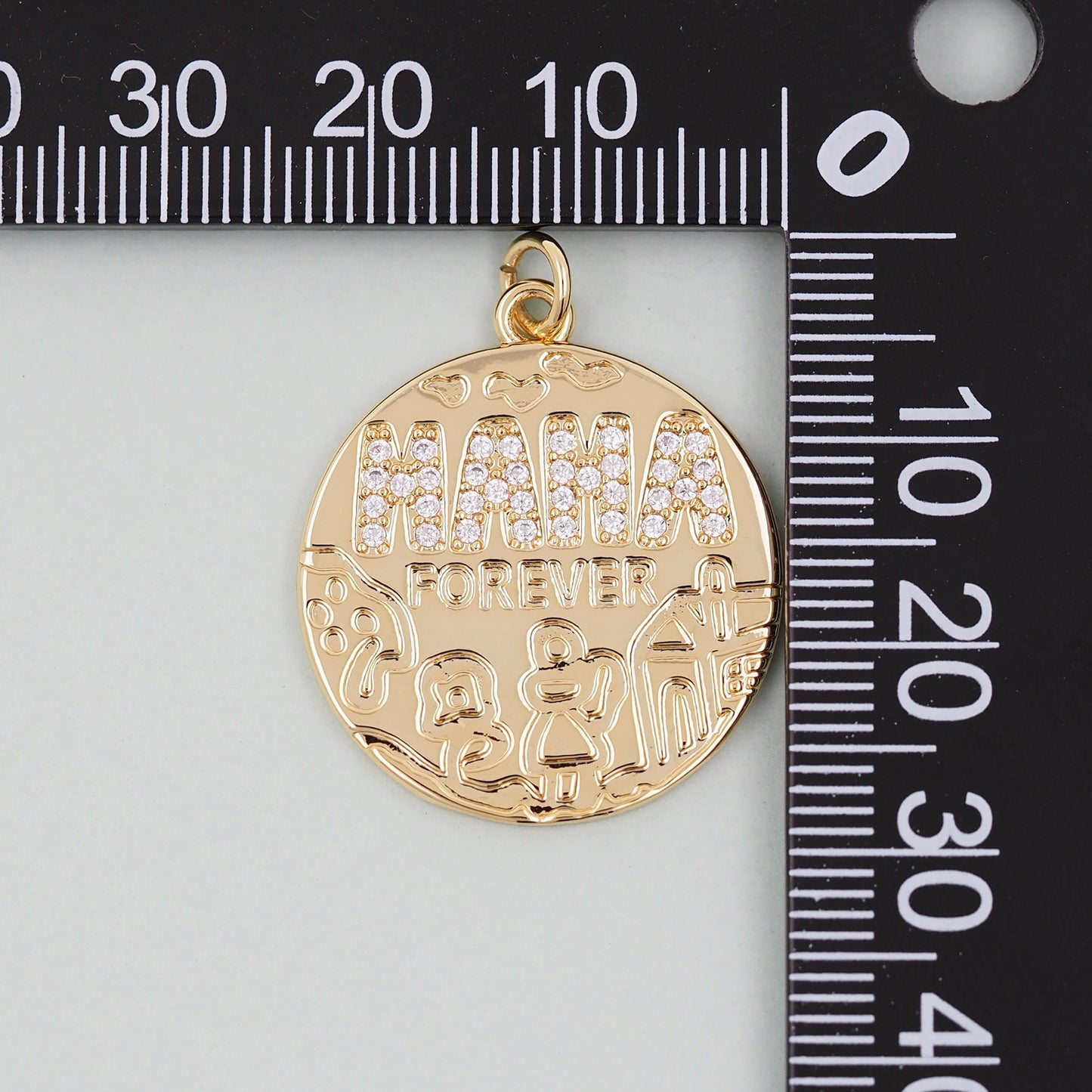 Gold Mama Charms,18K Gold Filled Round Coin Pendant,Mama Charm Bracelet Necklace for DIY Jewelry Making Supply