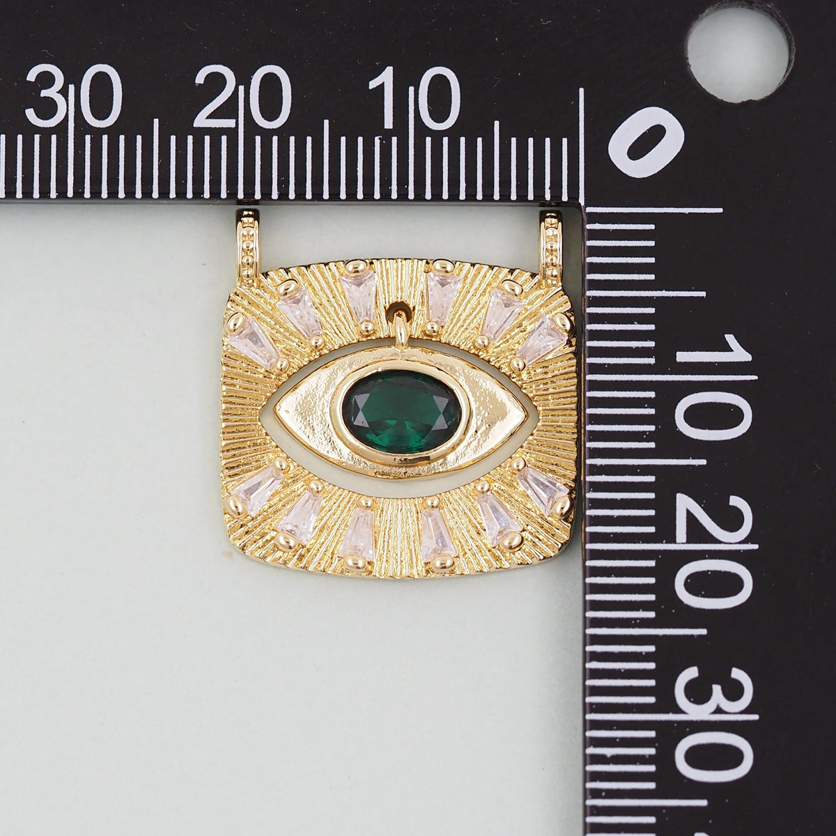 Gold rectangle Evil Eye Charms,18K Gold Filled rectangle Eye Pendant,Green Evil Eye Charm Bracelet Necklace for DIY Jewelry M