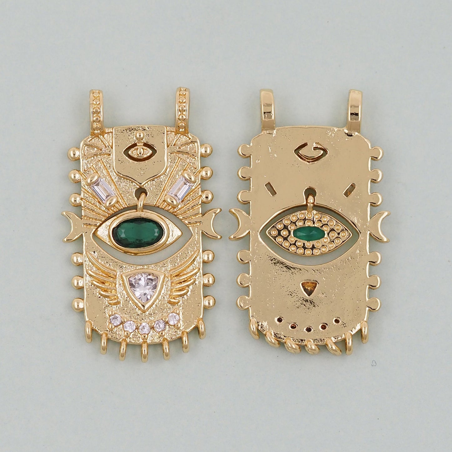 Gold rectangle Evil Eye Charms,18K Gold Filled rectangle Eye Pendant,Green Evil Eye Charm Bracelet Necklace for DIY Jewelry Making Supply