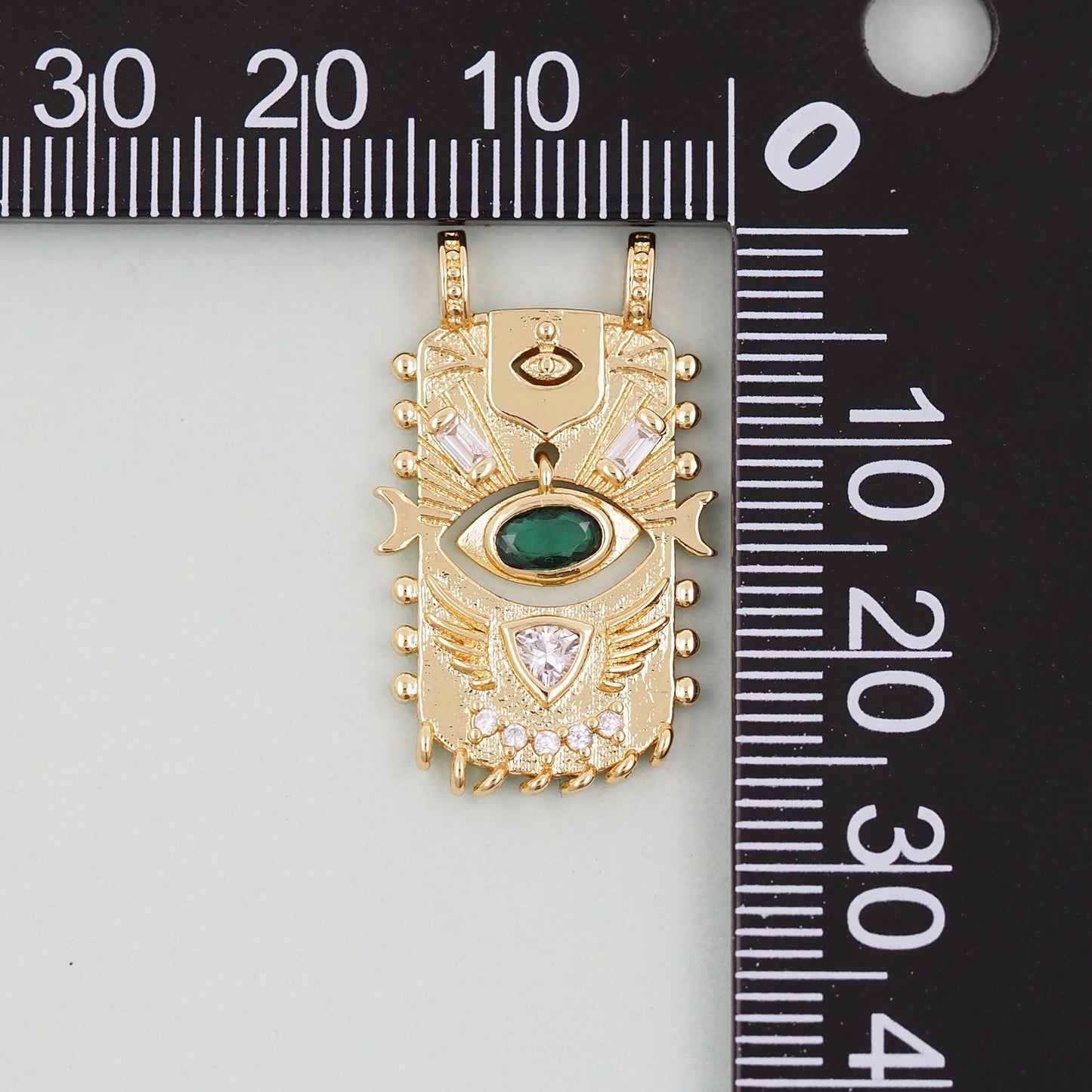 Gold rectangle Evil Eye Charms,18K Gold Filled rectangle Eye Pendant,Green Evil Eye Charm Bracelet Necklace for DIY Jewelry Making Supply