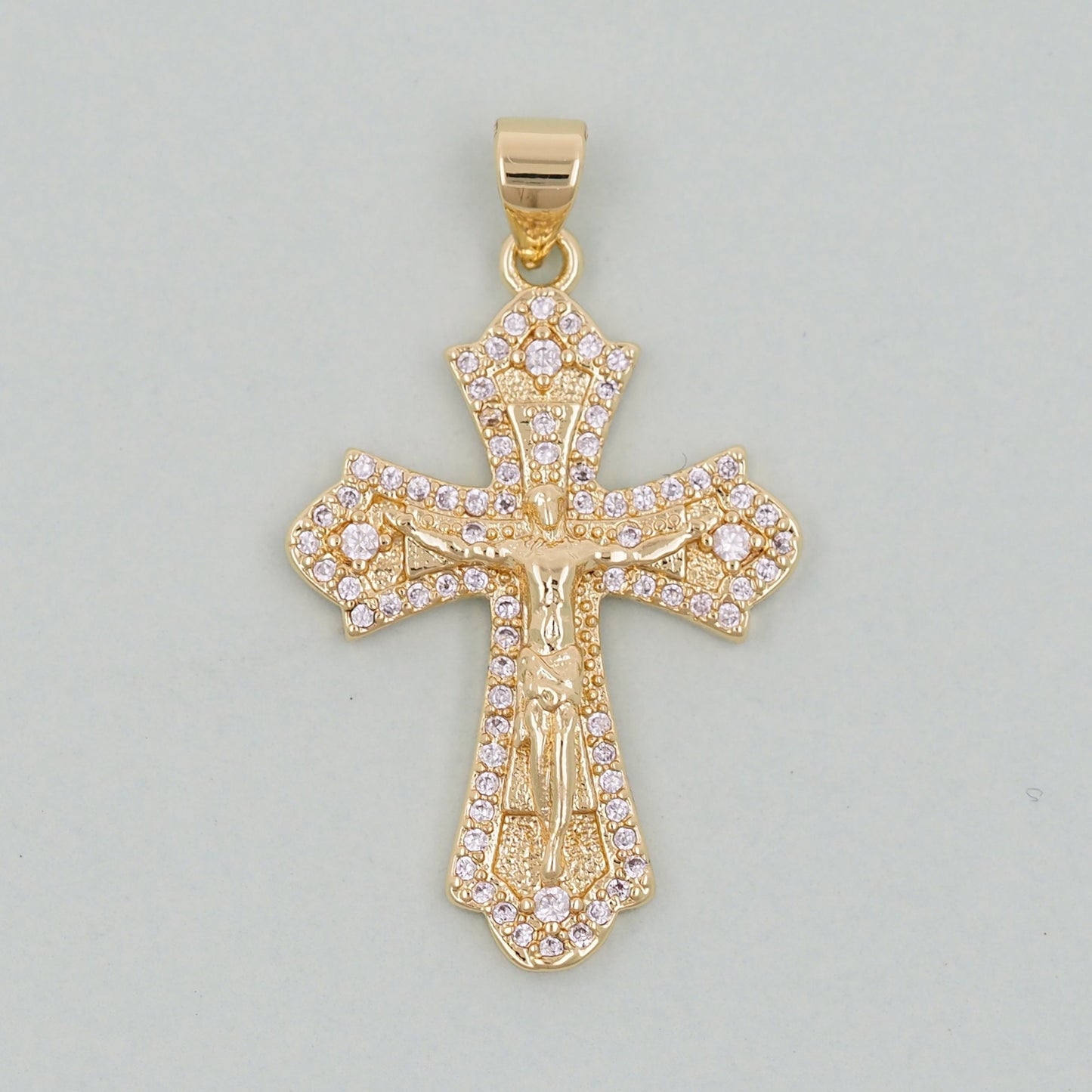 Gold Cross Jesus Charms,18K Gold Filled CZ Cross Pendant,Religious Charm Bracelet Necklace for DIY Jewelry Making Supply