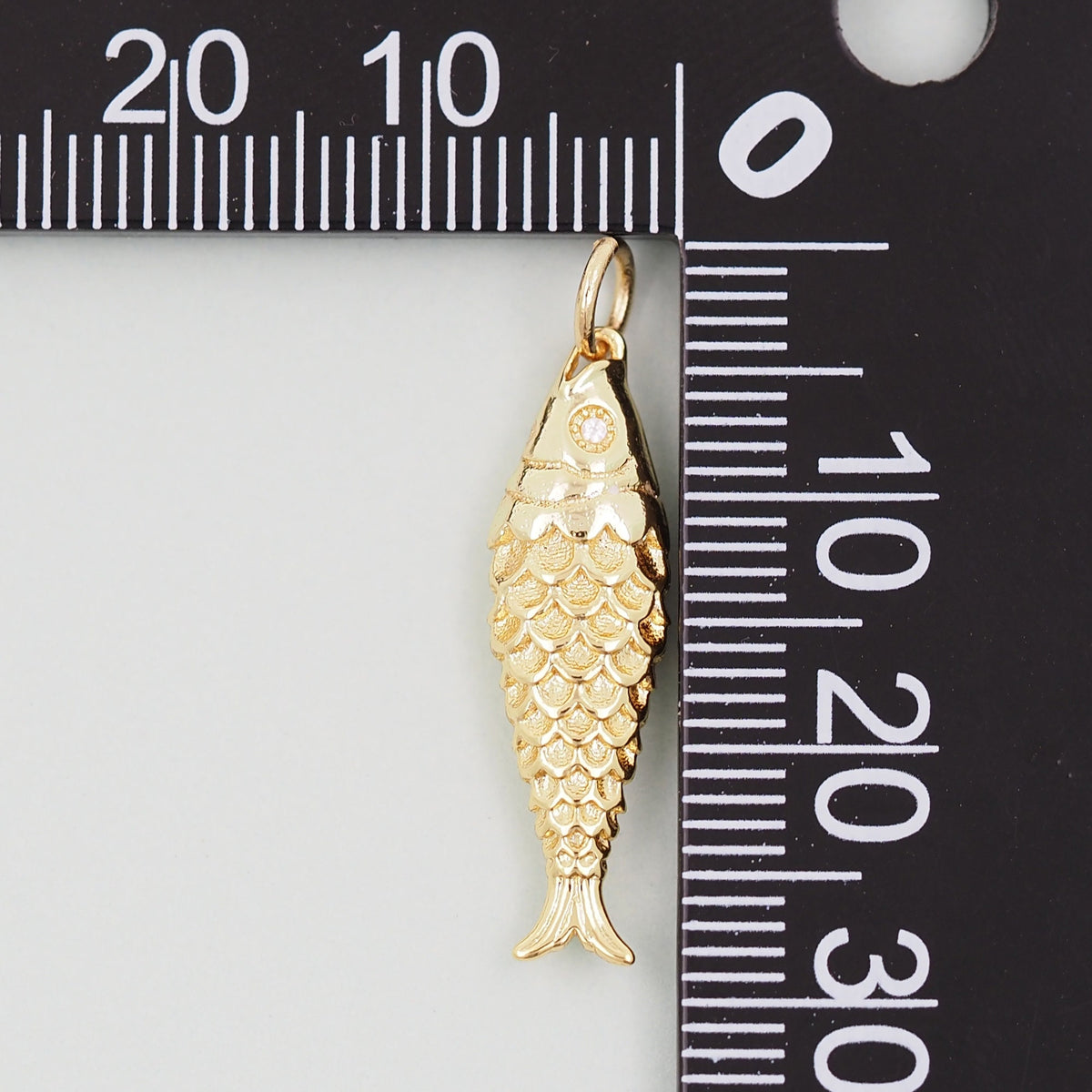 Gold fish Charms,18K Gold Filled CZ fish Pendant,fish Charm Bracelet Necklace for DIY Jewelry Making Supply (25x6mm)
