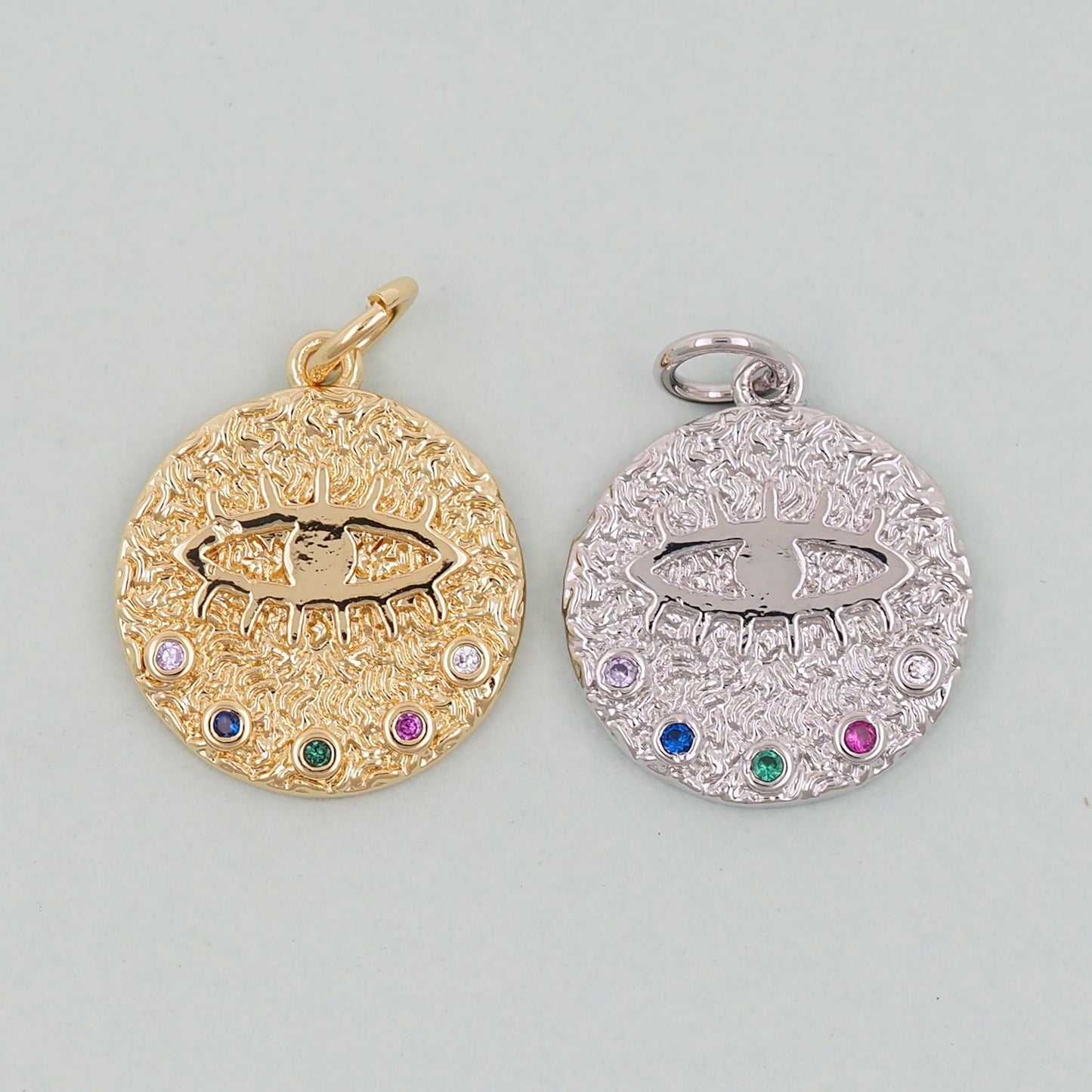 Gold Round Coin Charms,18K Gold Filled Round Eye Pendant,Evil Eye Charm Bracelet Necklace for DIY Jewelry Making Supply