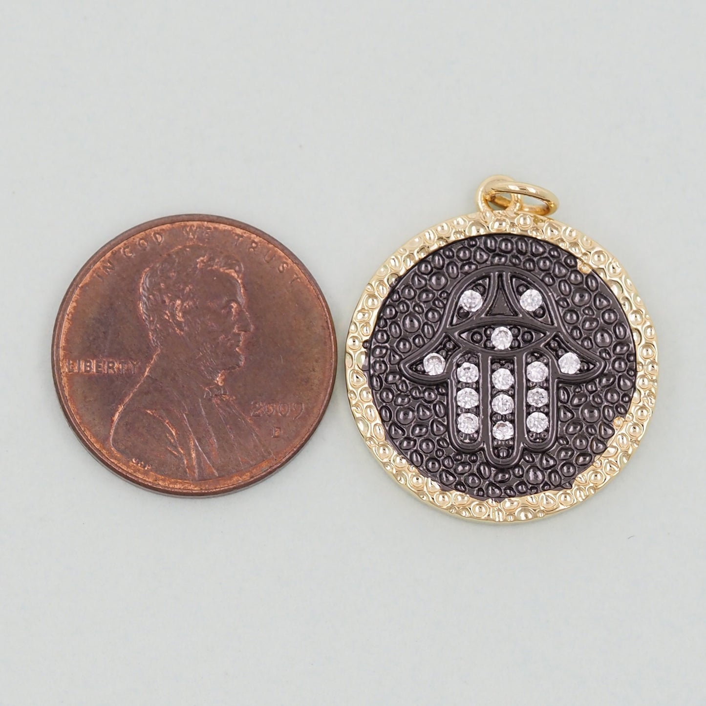 Gold Black Hamsa Charms,18K Gold Filled CZ Hamsa Pendant,Round Hamsa Protection Charms Bracelet Necklace for DIY Jewelry Making Supply