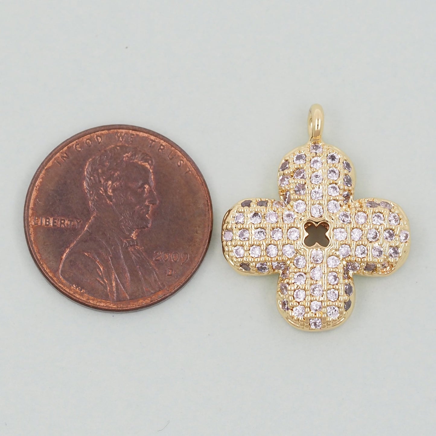 18K Gold Filled Flower Pendant,CZ Micro Pave Flower Charm Bracelet Necklace for DIY Jewelry Making Supply