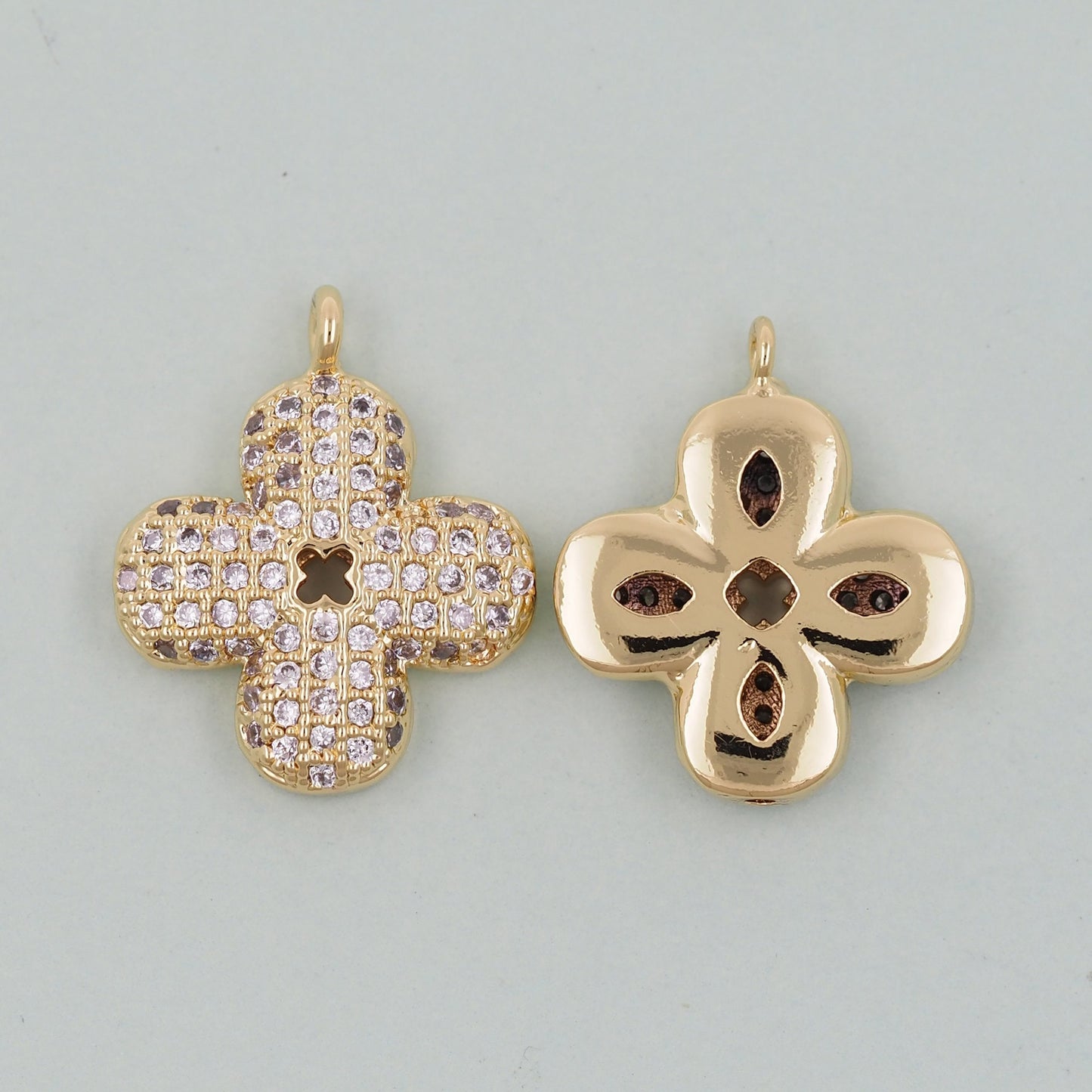 18K Gold Filled Flower Pendant,CZ Micro Pave Flower Charm Bracelet Necklace for DIY Jewelry Making Supply