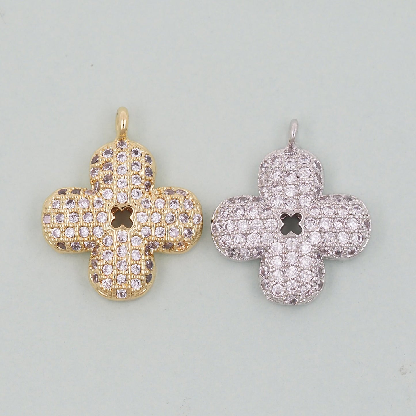 18K Gold Filled Flower Pendant,CZ Micro Pave Flower Charm Bracelet Necklace for DIY Jewelry Making Supply