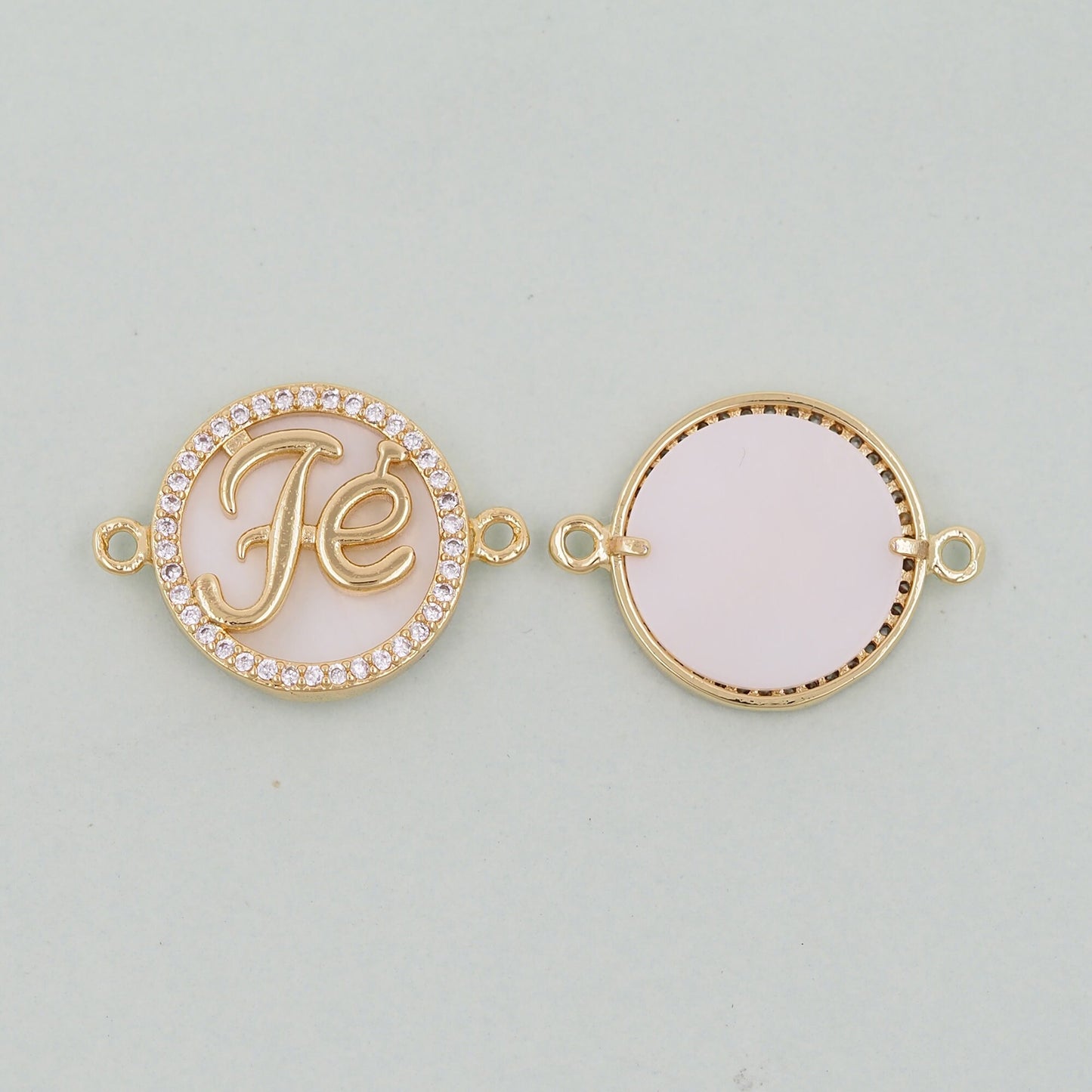 Gold Fe Charms,18K Gold Filled Round Connector Pendant,Shell Charm Bracelet Necklace for DIY Jewelry Making Supply