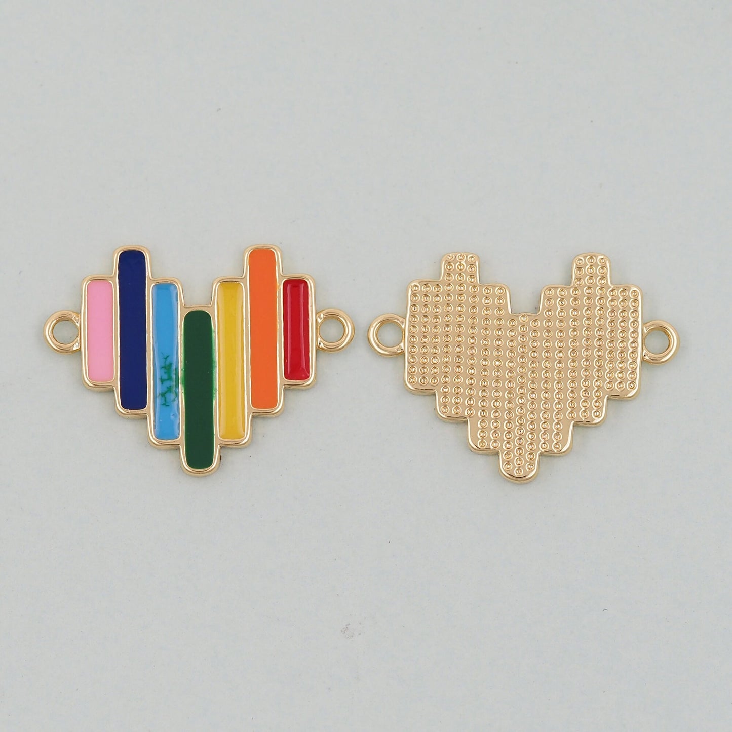 Gold Heart Charms,18K Gold Filled Heart Pendant,rainbow Heart Connector Charm Bracelet Necklace for DIY Jewelry Making Supply